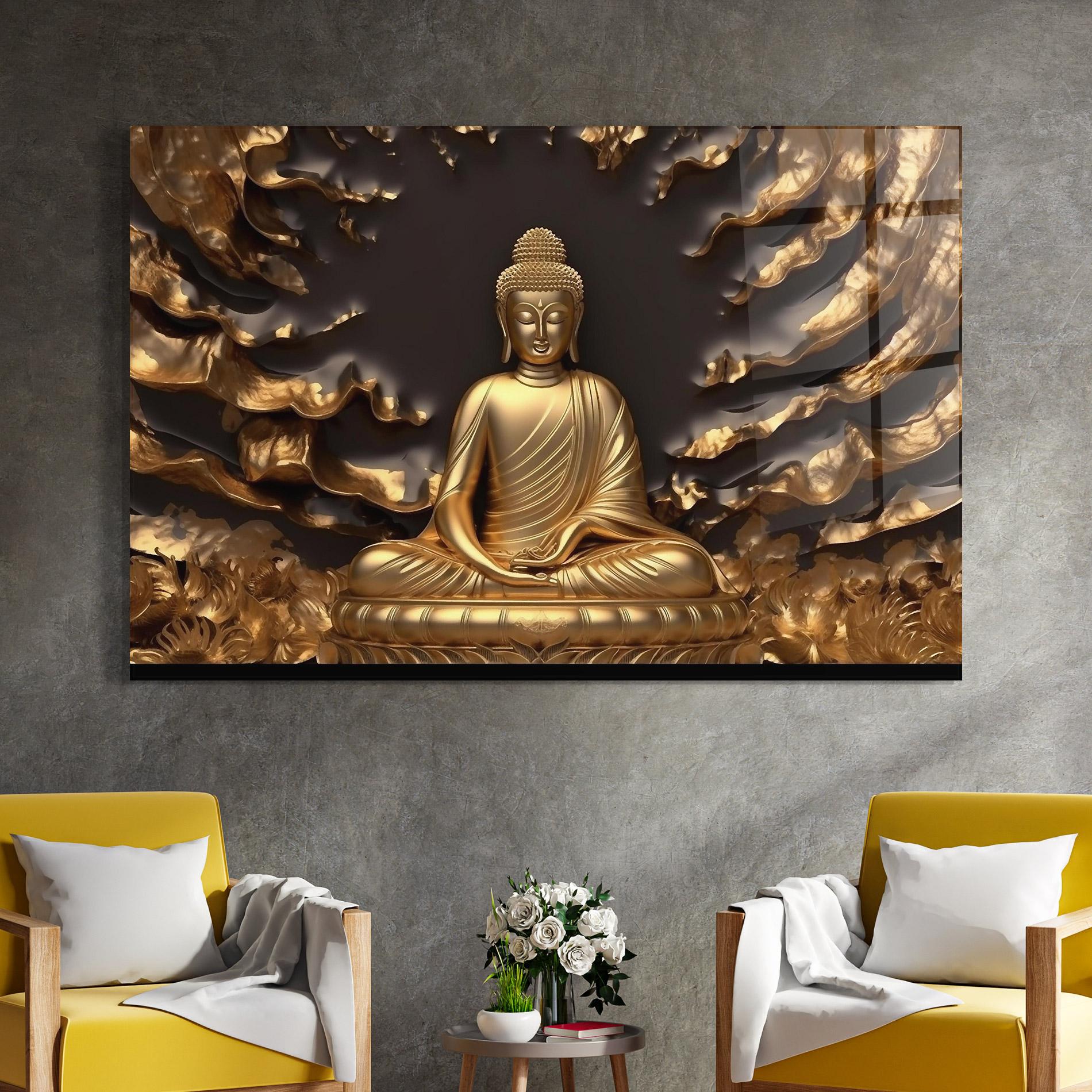 Стъклена картина Gold 3d Buddha mockup 4