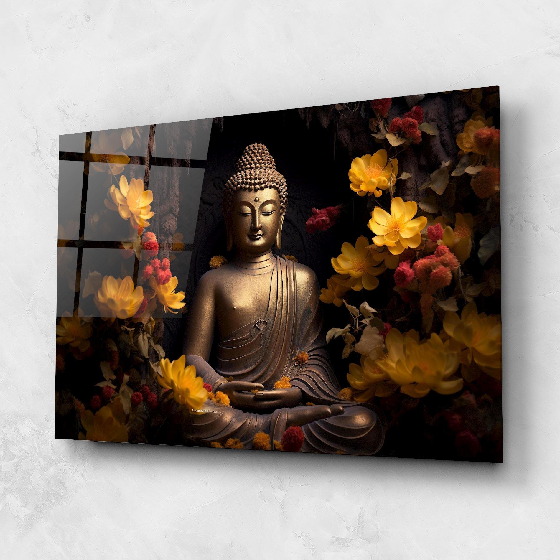 Стъклена картина Buddha Yellow Red mockup 1