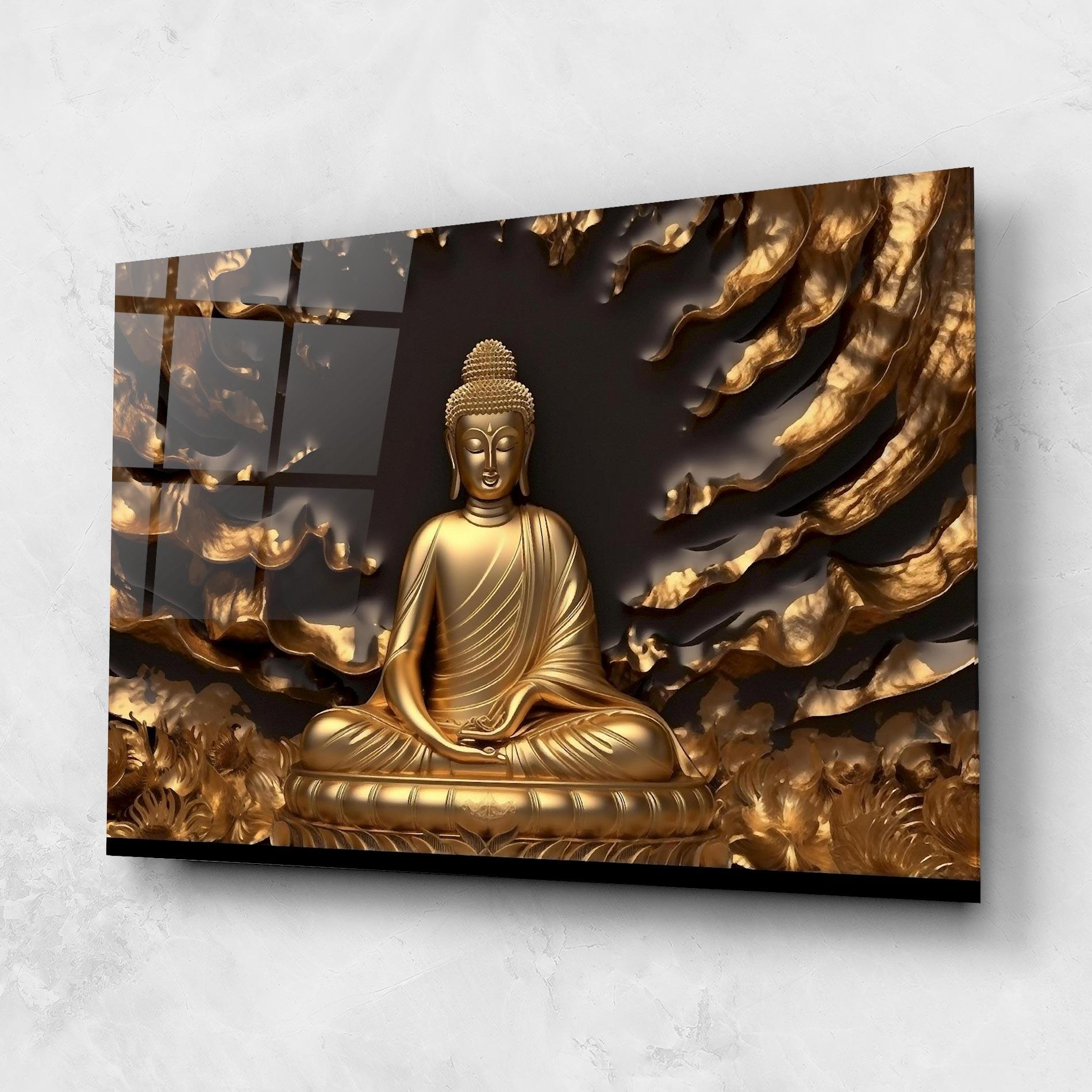 Стъклена картина Gold 3d Buddha mockup 1