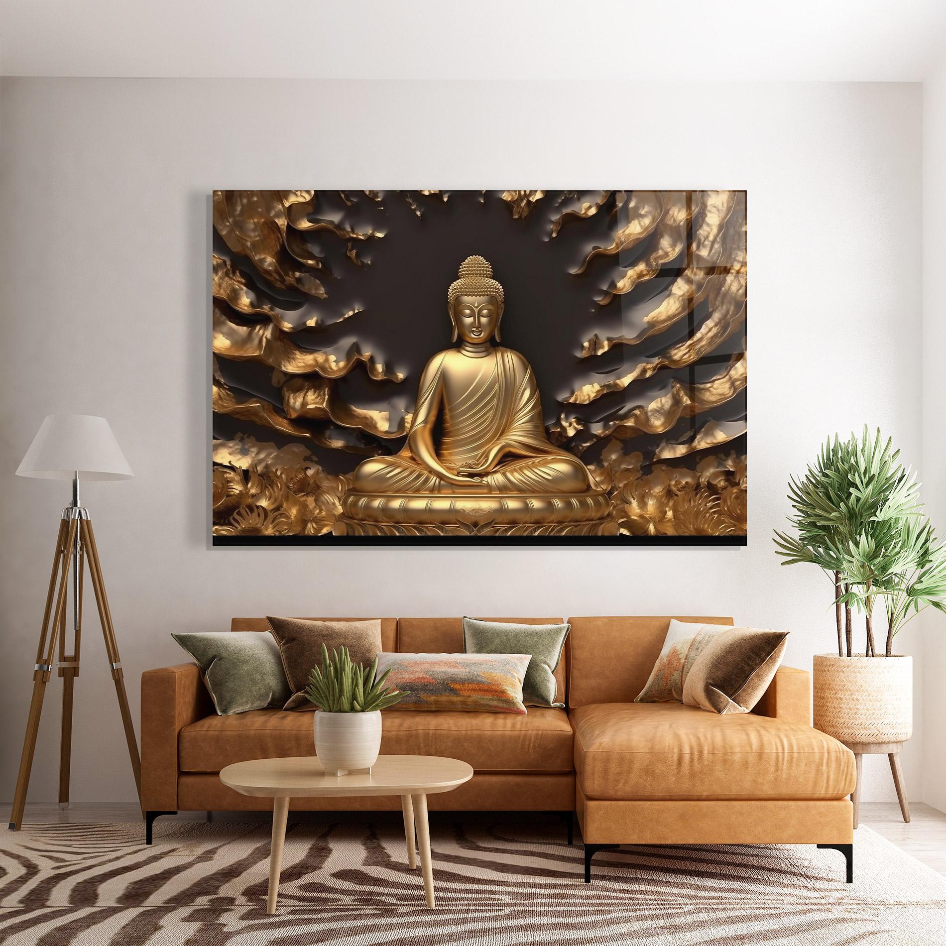 Стъклена картина Gold 3d Buddha mockup 7