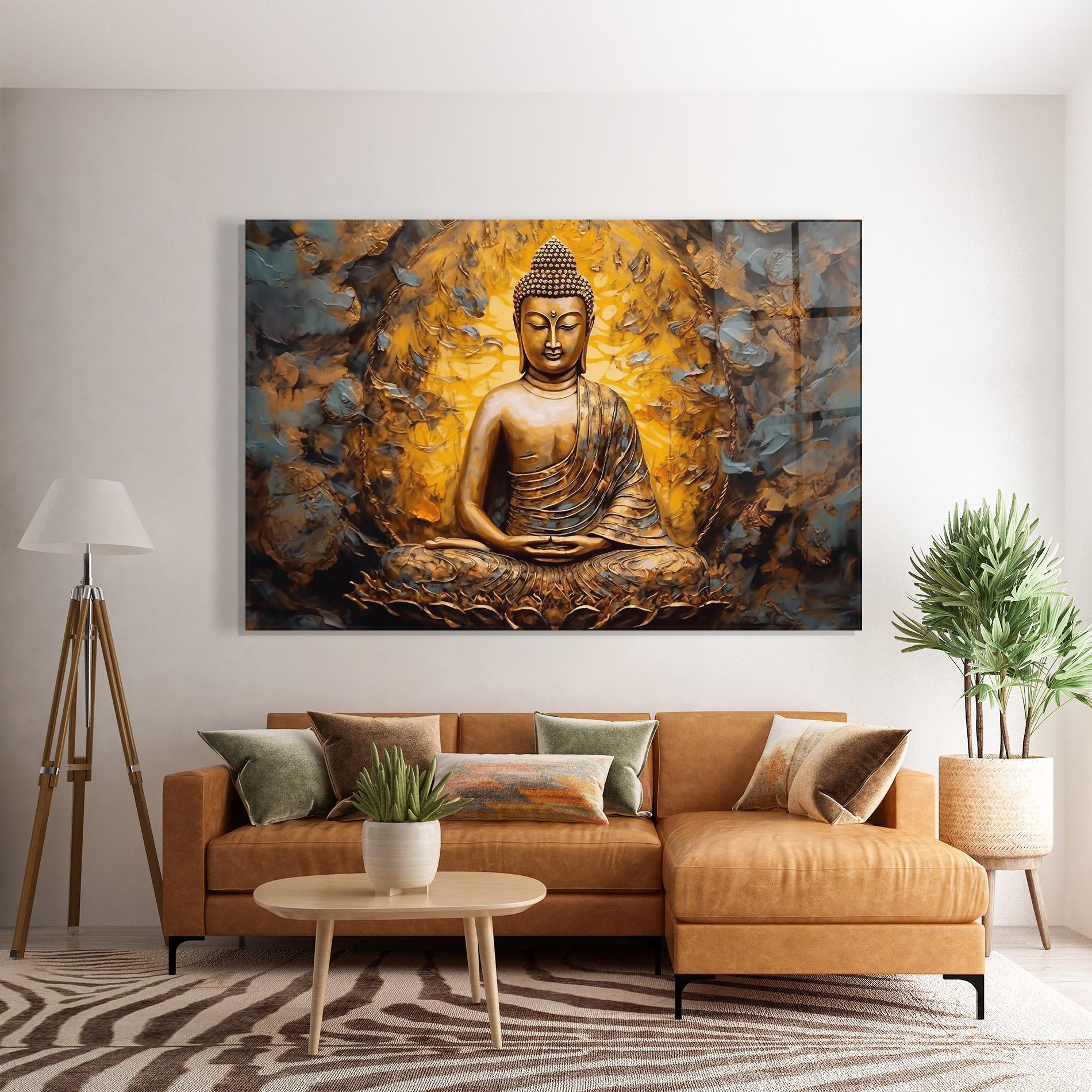Стъклена картина Gold Grey Buddha mockup 7