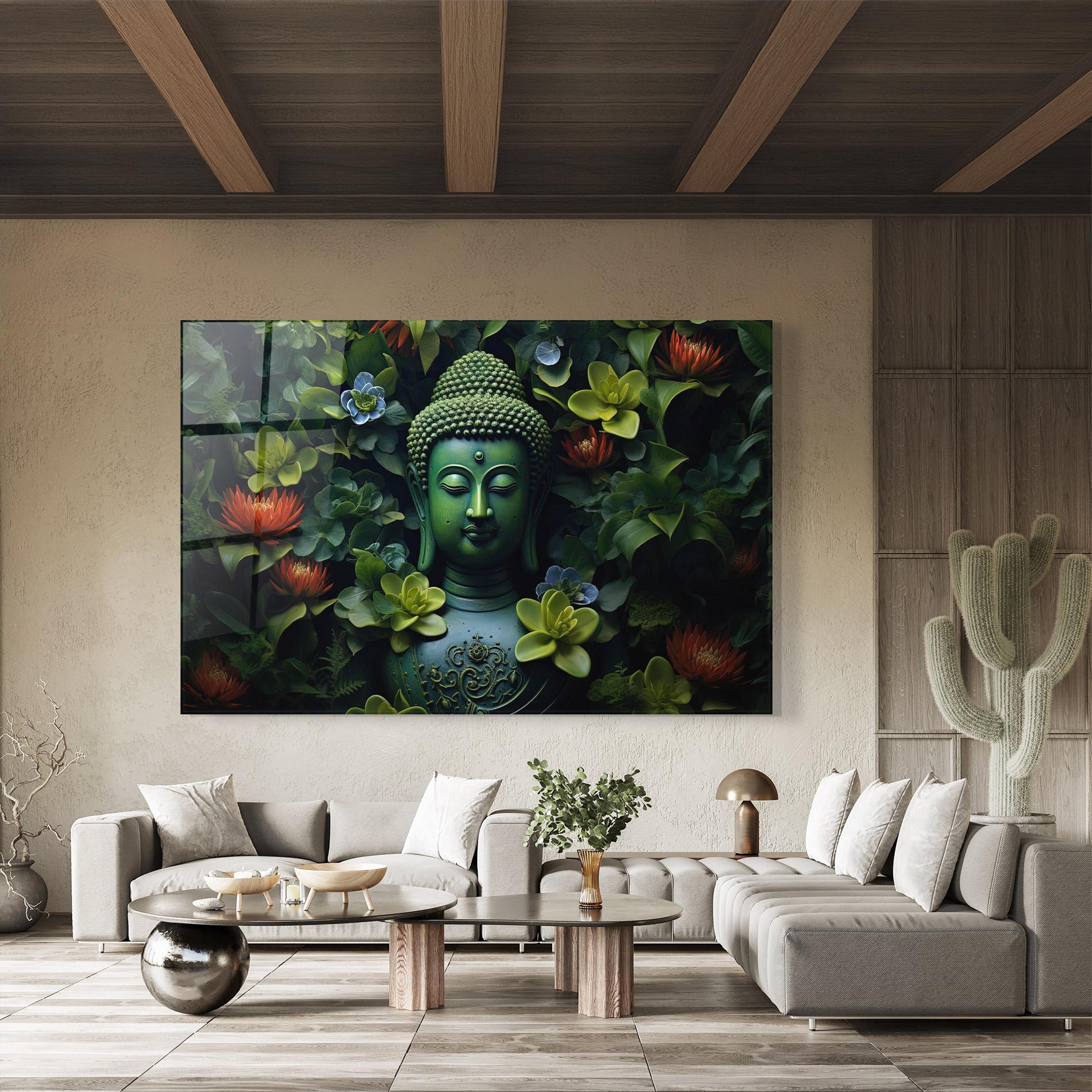 Стъклена картина Blue Light Buddha mockup 8