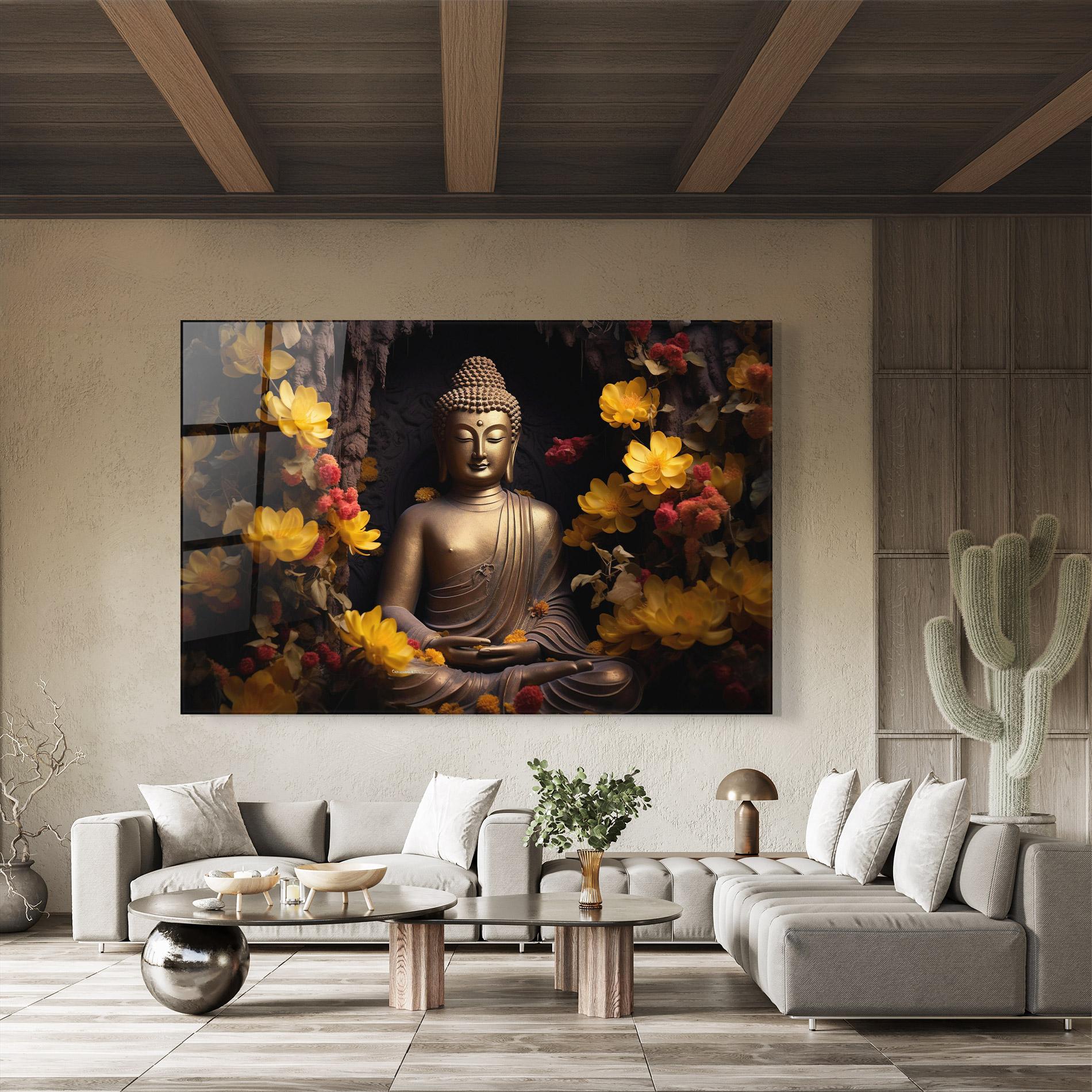 Стъклена картина Buddha Yellow Red mockup 8