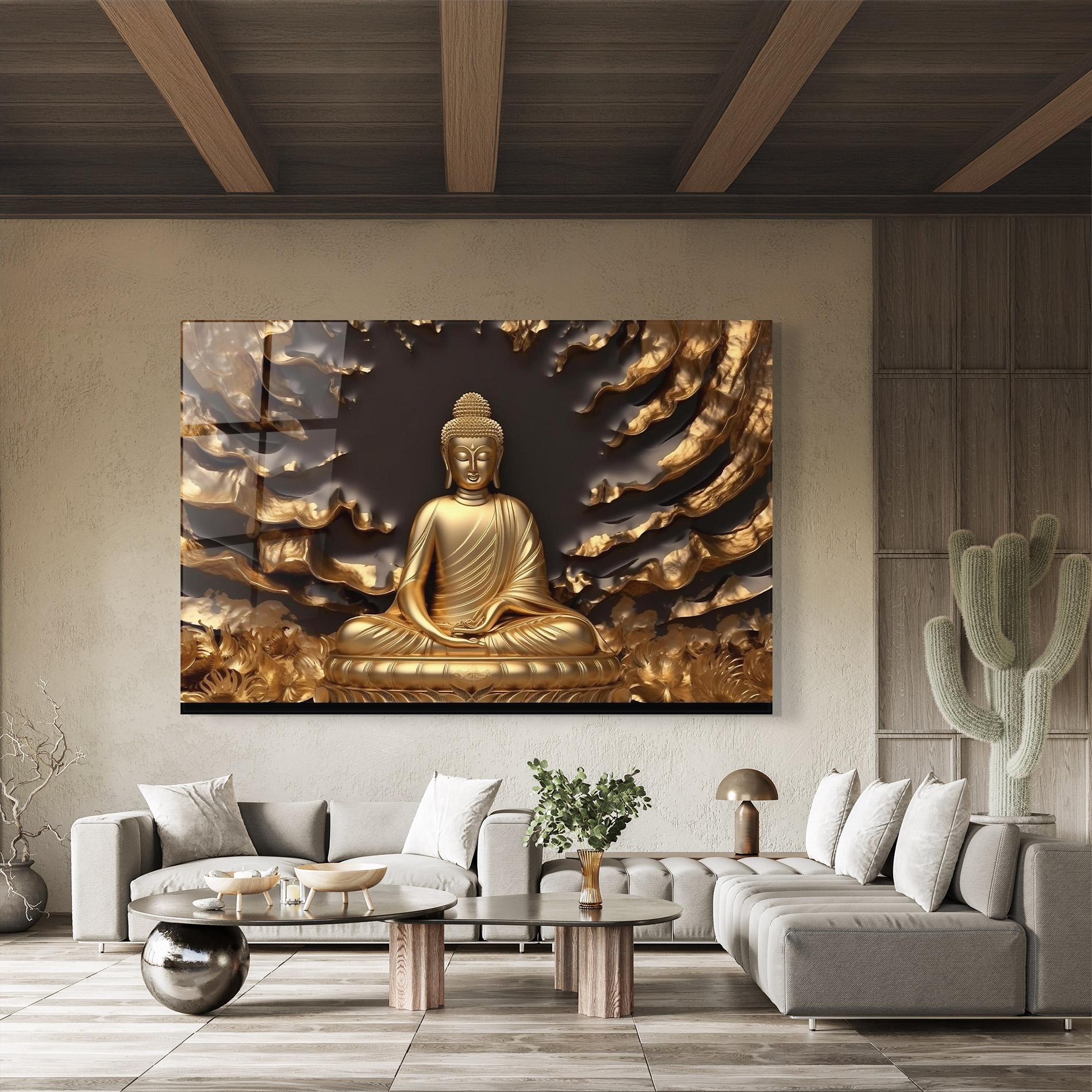 Стъклена картина Gold 3d Buddha mockup 8