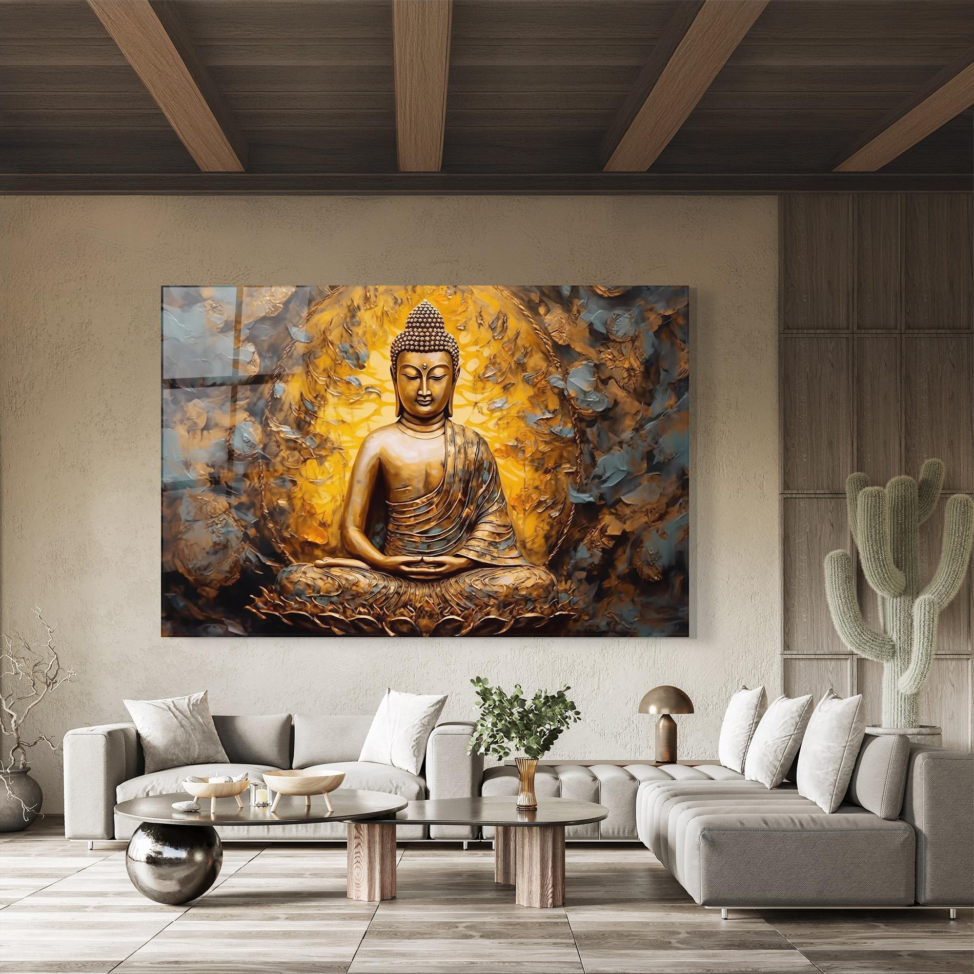 Стъклена картина Gold Grey Buddha mockup 8