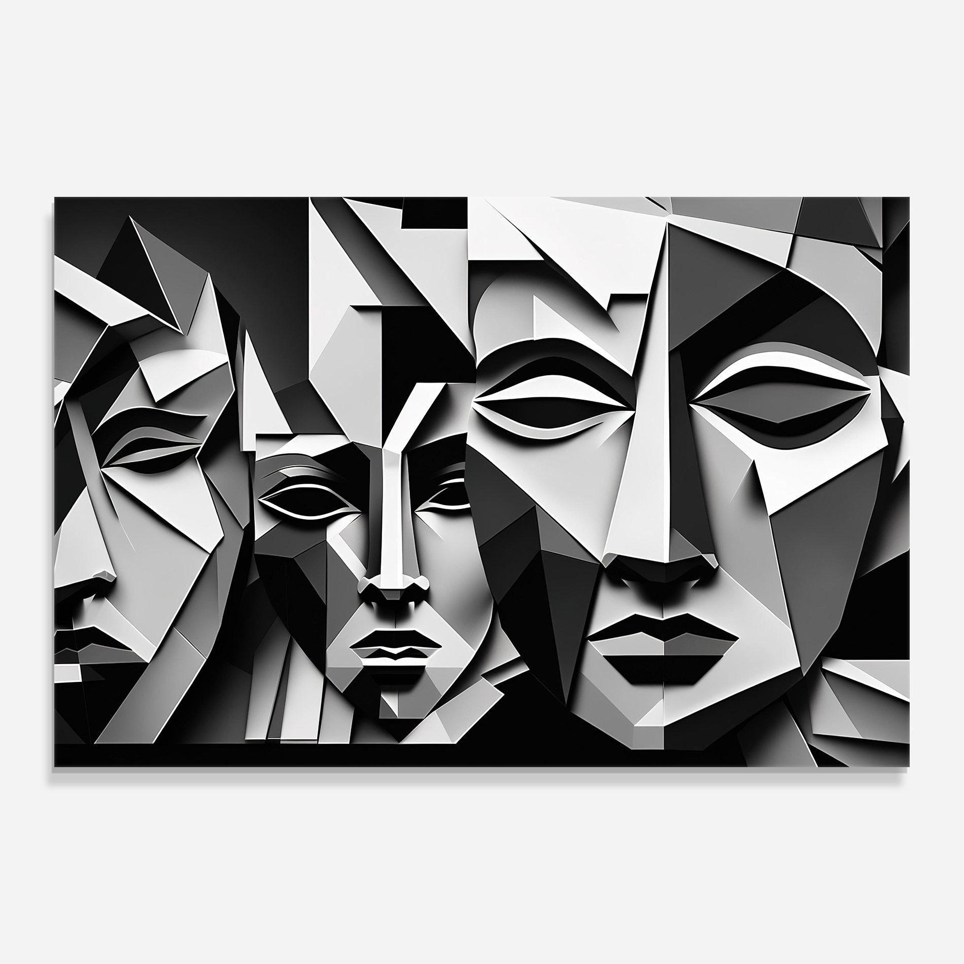 Стъклена картина Grey Faces Collage mockup 0