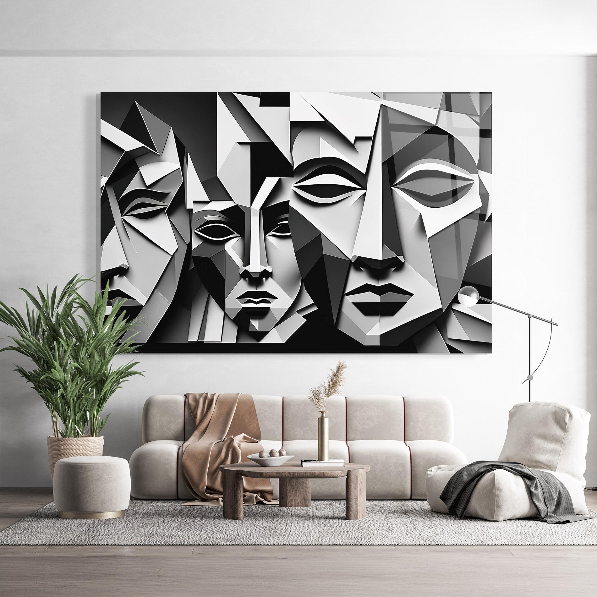 Стъклена картина Grey Faces Collage mockup 9