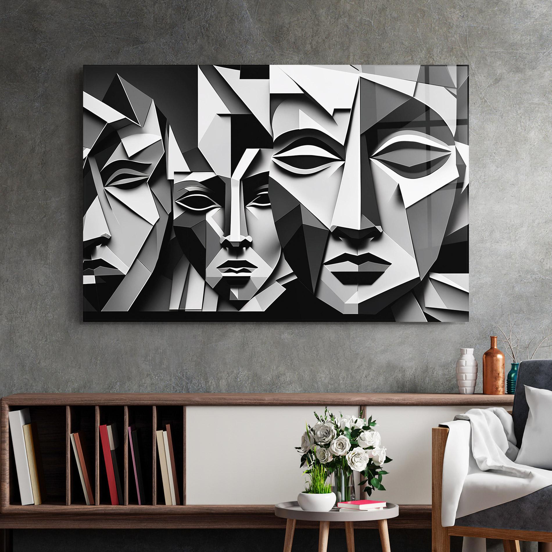 Стъклена картина Grey Faces Collage mockup 2