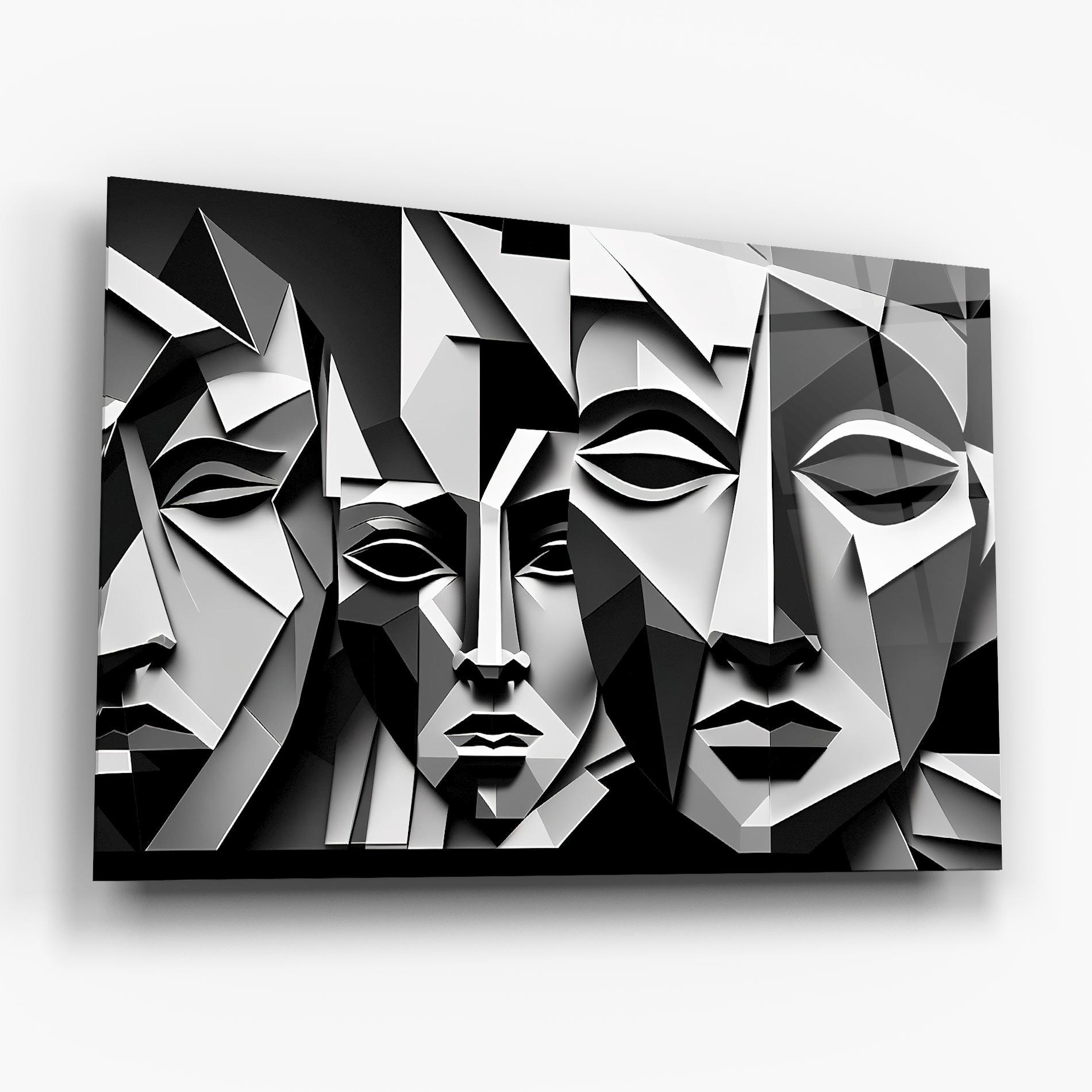 Стъклена картина Grey Faces Collage mockup 6