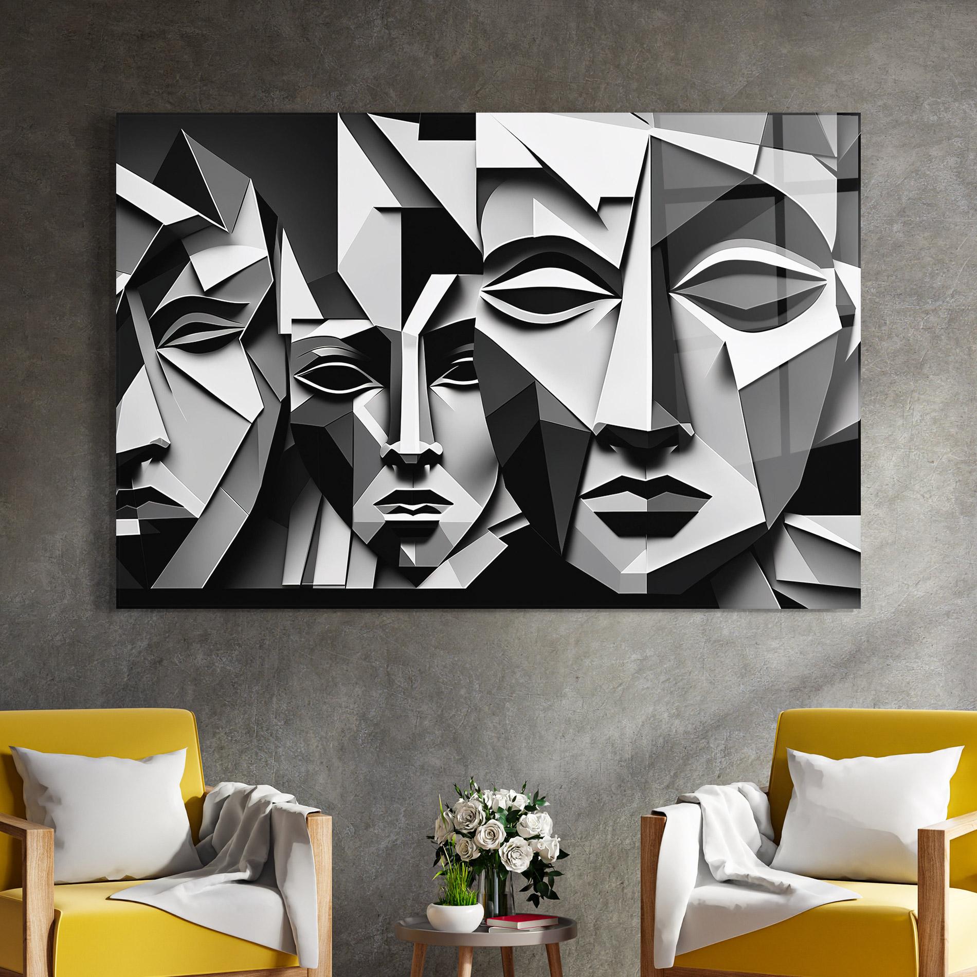 Стъклена картина Grey Faces Collage mockup 4
