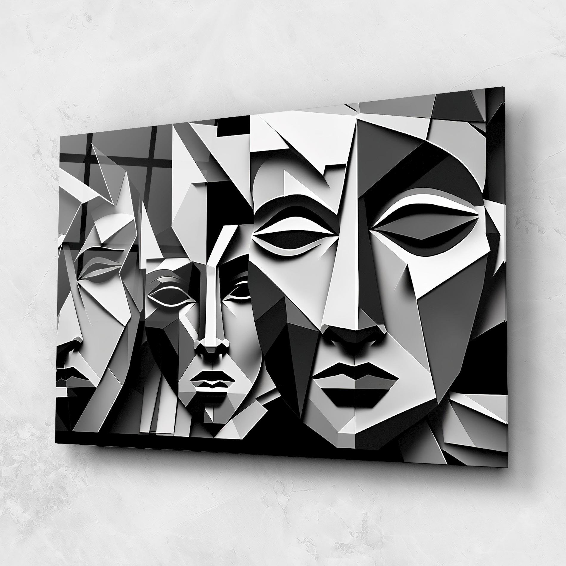 Стъклена картина Grey Faces Collage mockup 1