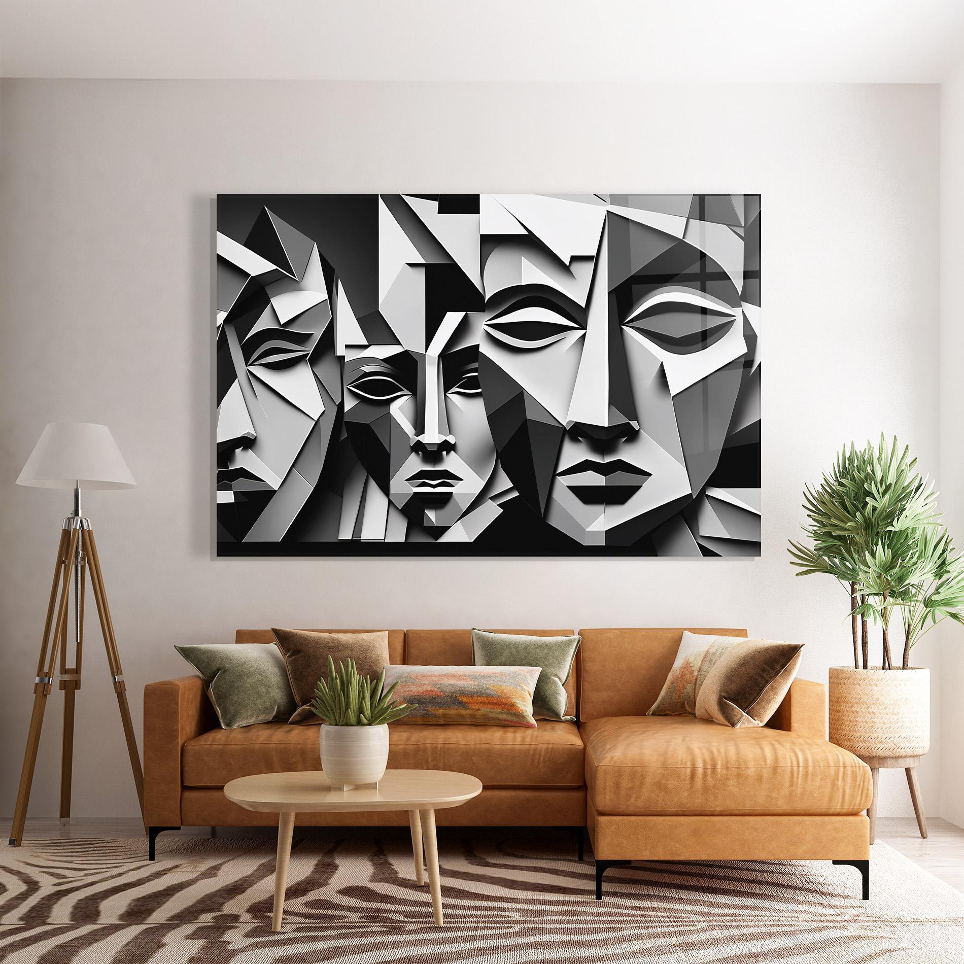 Стъклена картина Grey Faces Collage mockup 7