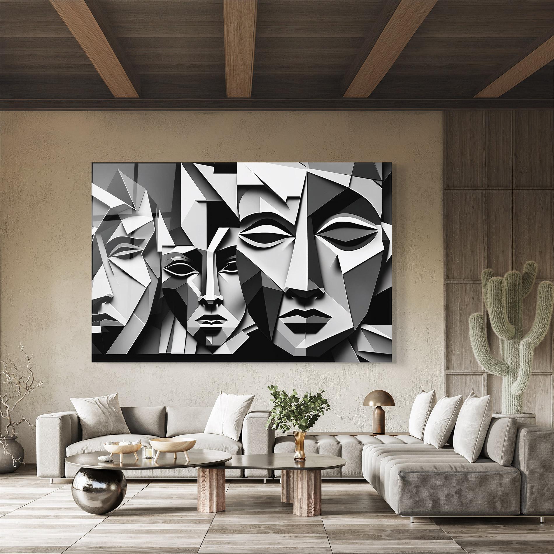 Стъклена картина Grey Faces Collage mockup 8