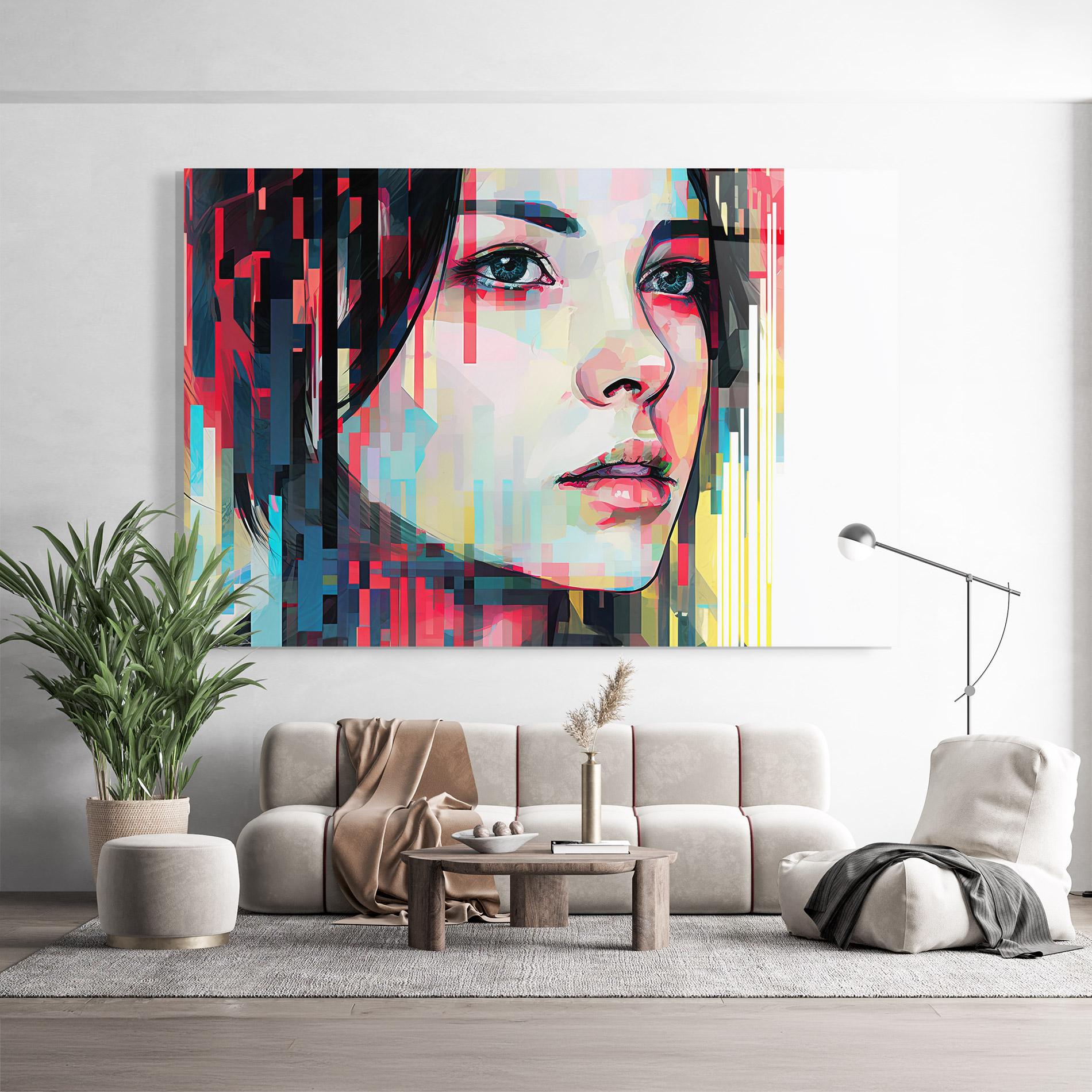 Стъклена картина Colorful Glitchy Girl mockup 9