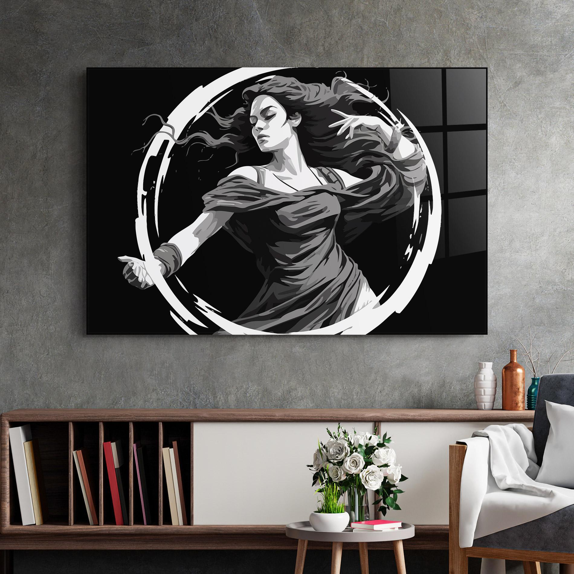 Стъклена картина Circle Grey Lady mockup 2