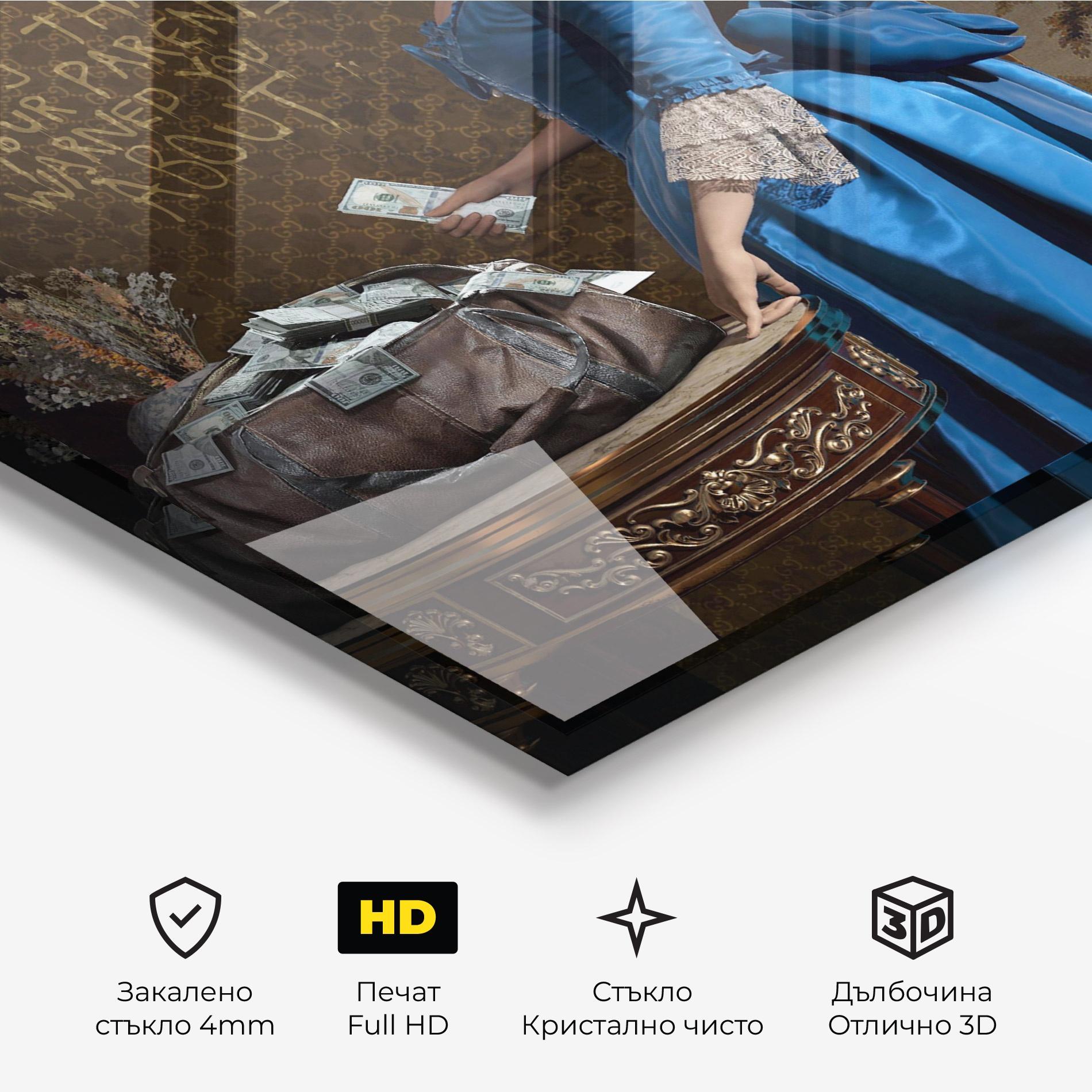 Стъклена картина Vintage Money Heist mockup 3