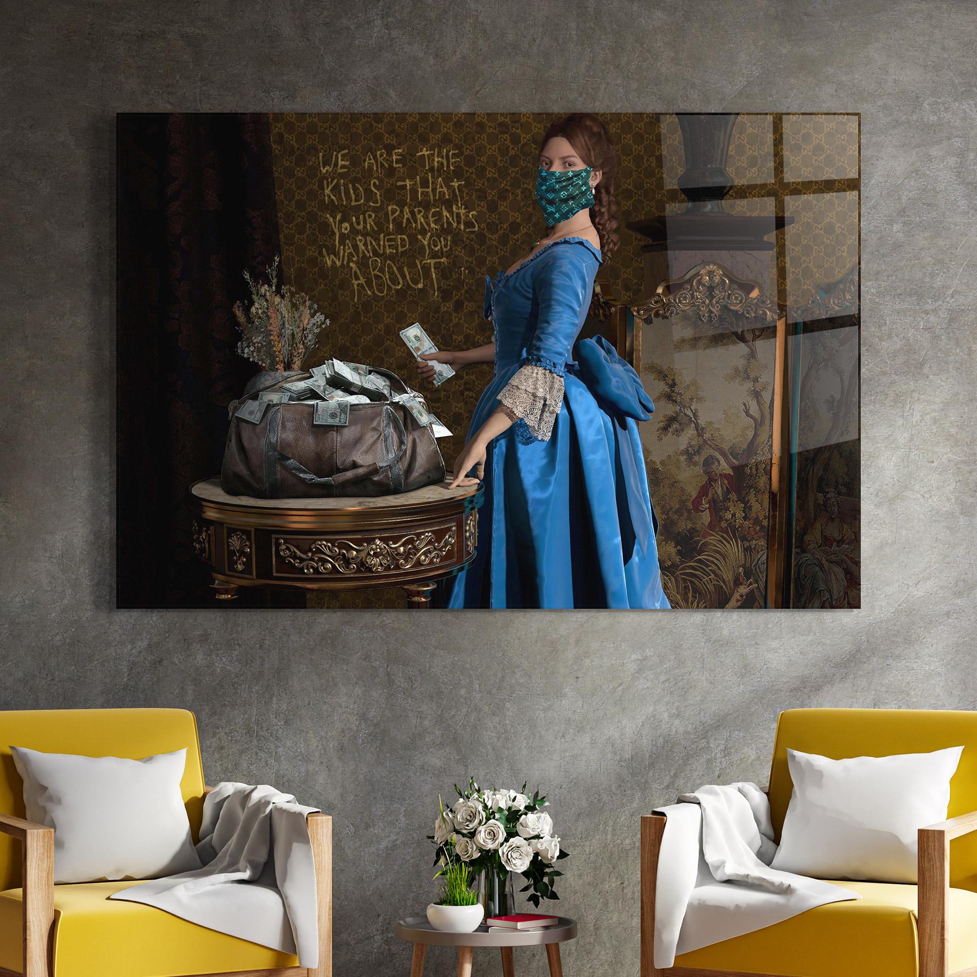 Стъклена картина Vintage Money Heist mockup 4