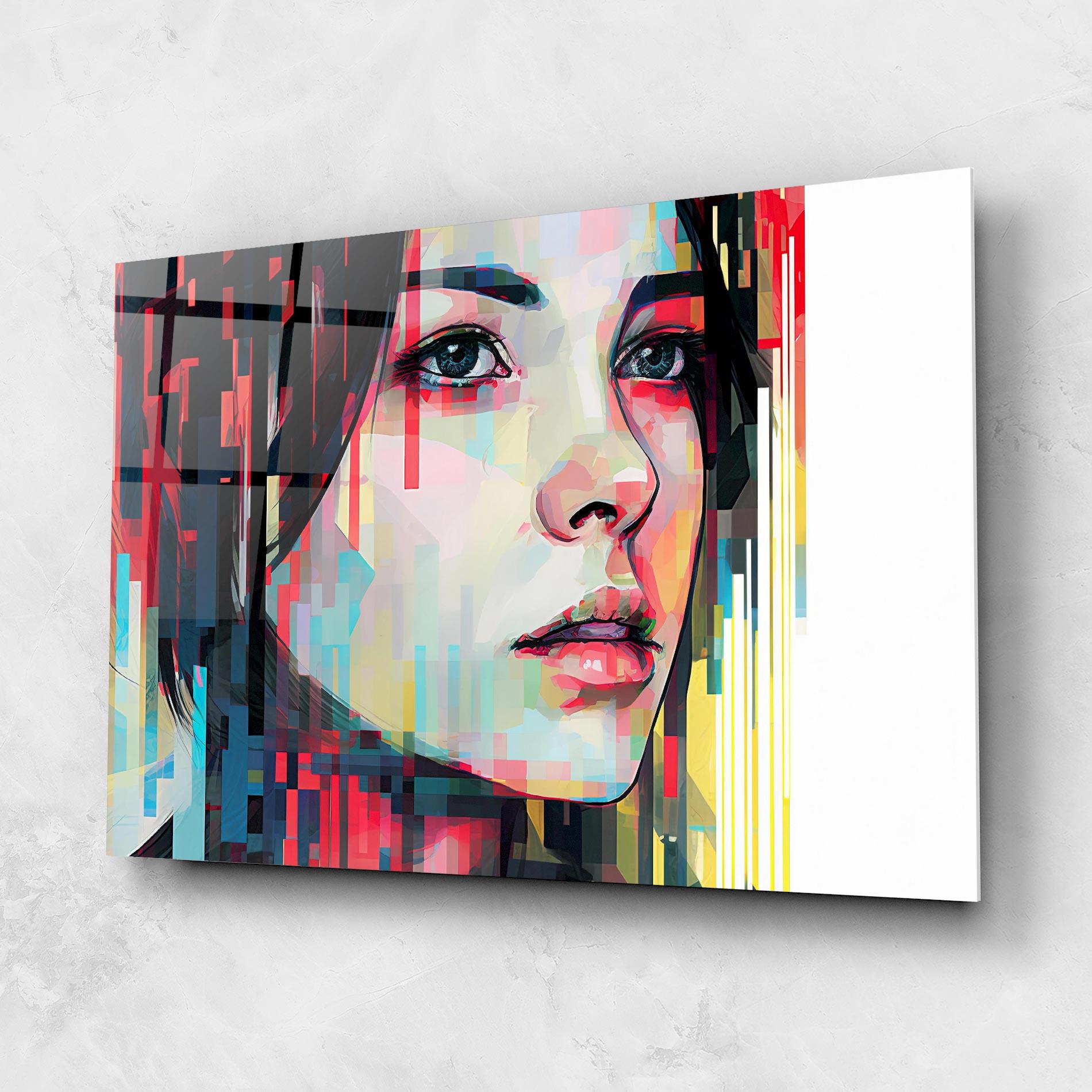 Стъклена картина Colorful Glitchy Girl mockup 1