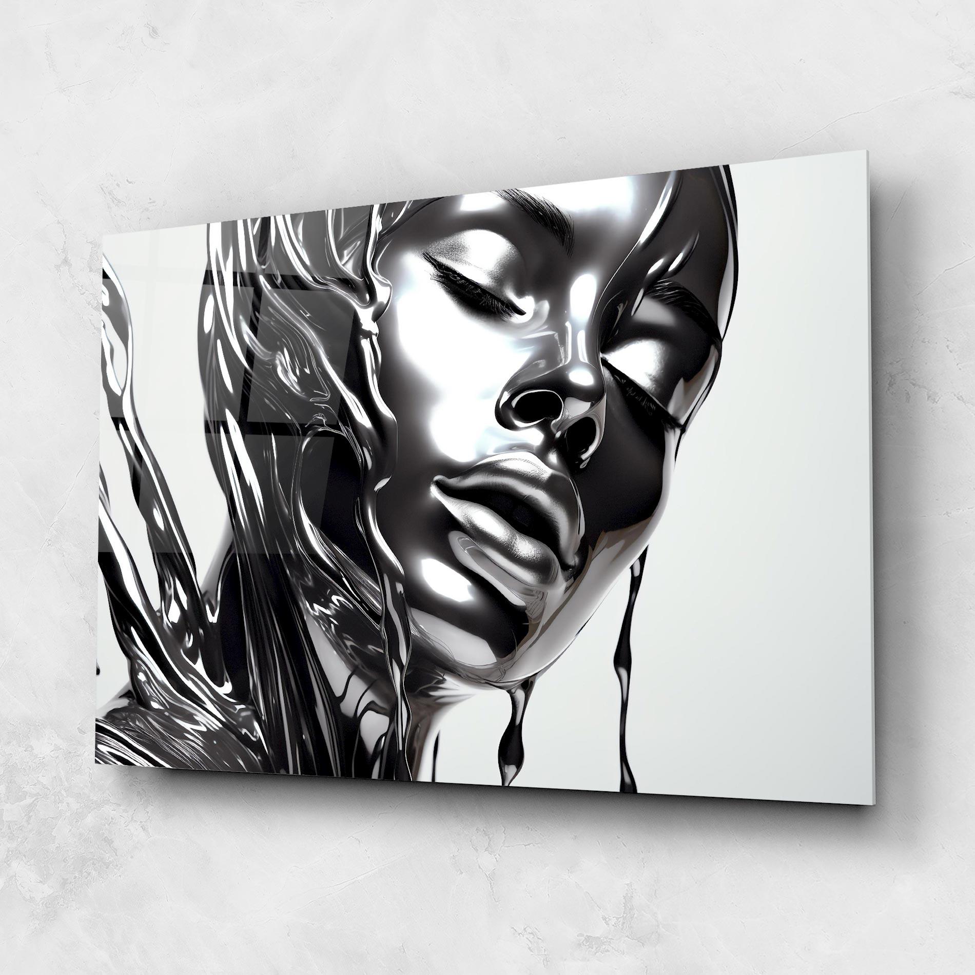 Стъклена картина Silver Liquid Woman mockup 1