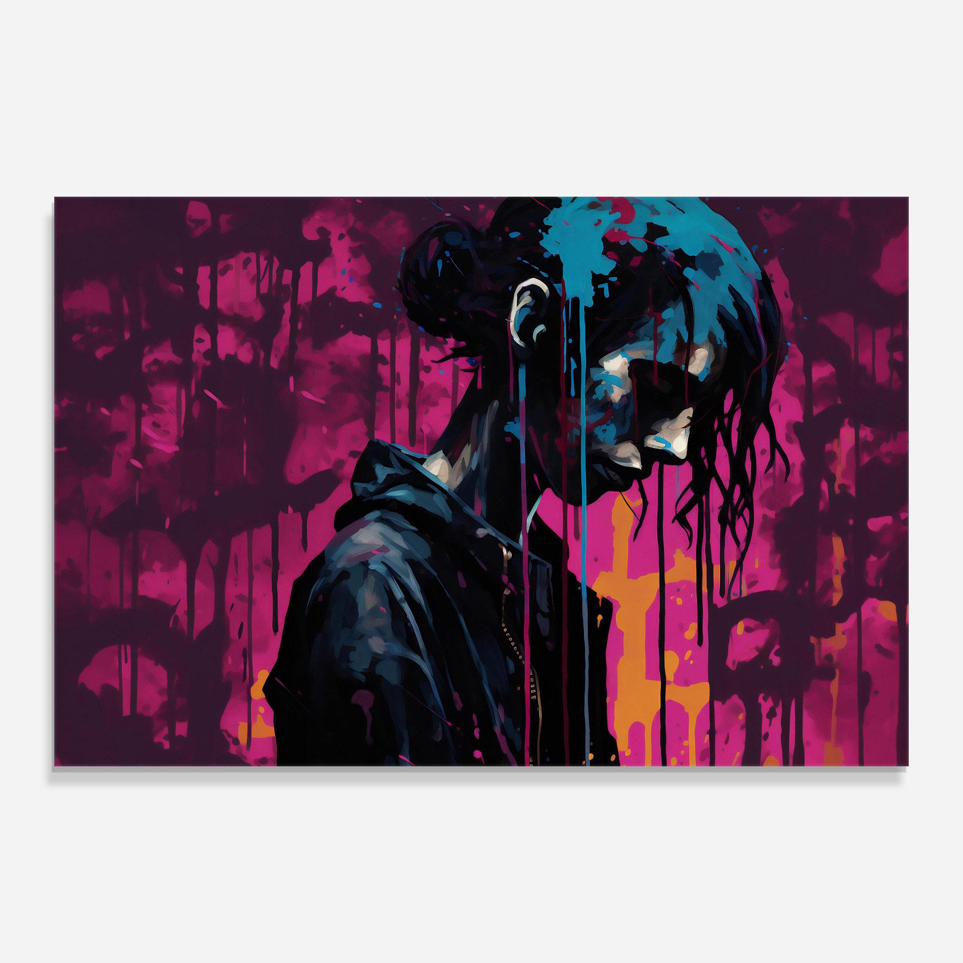 Стъклена картина Blue Pink Paint Falling mockup 0