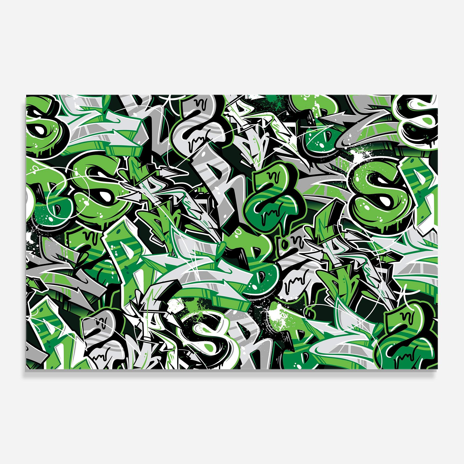 Стъклена картина Green Graffiti Letters mockup 0