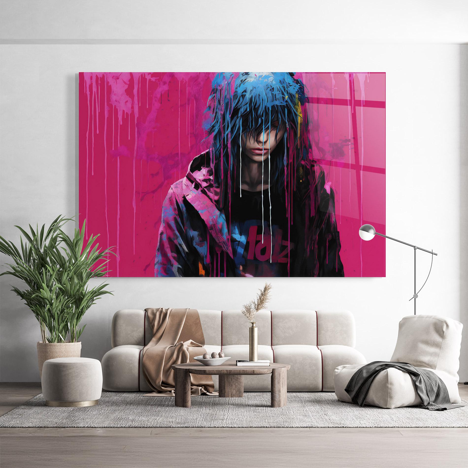 Стъклена картина Blue Pink Falling Paint mockup 9