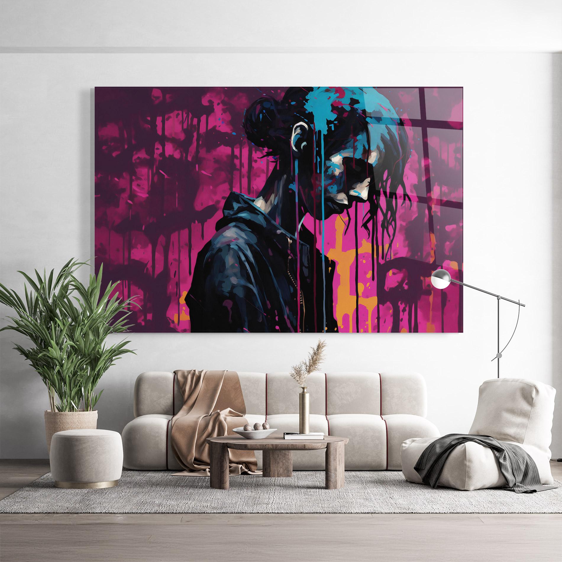 Стъклена картина Blue Pink Paint Falling mockup 9
