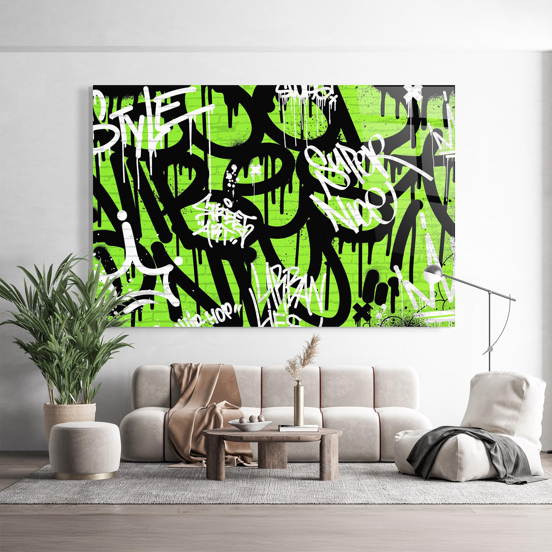 Стъклена картина Graffiti Green Style mockup 9