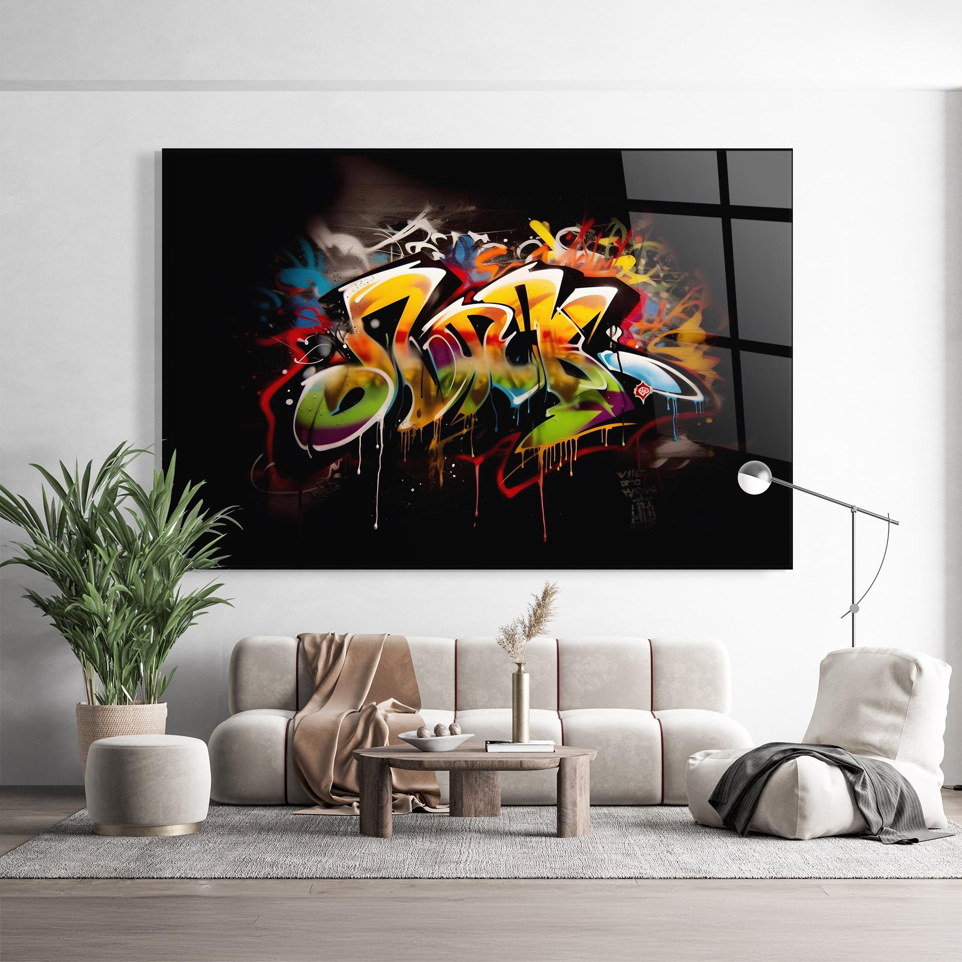 Стъклена картина Graffiti Style Wall mockup 9