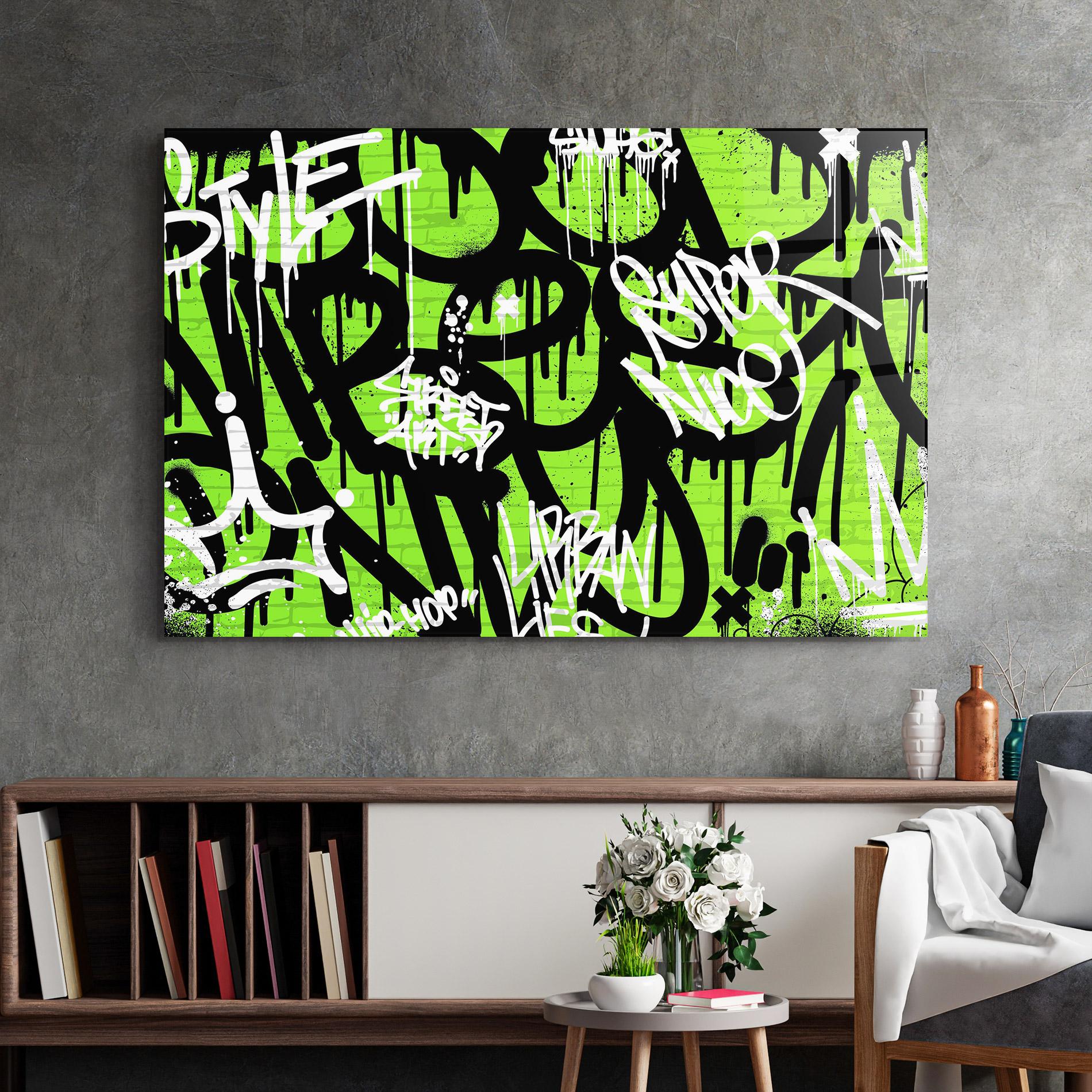 Стъклена картина Graffiti Green Style mockup 2
