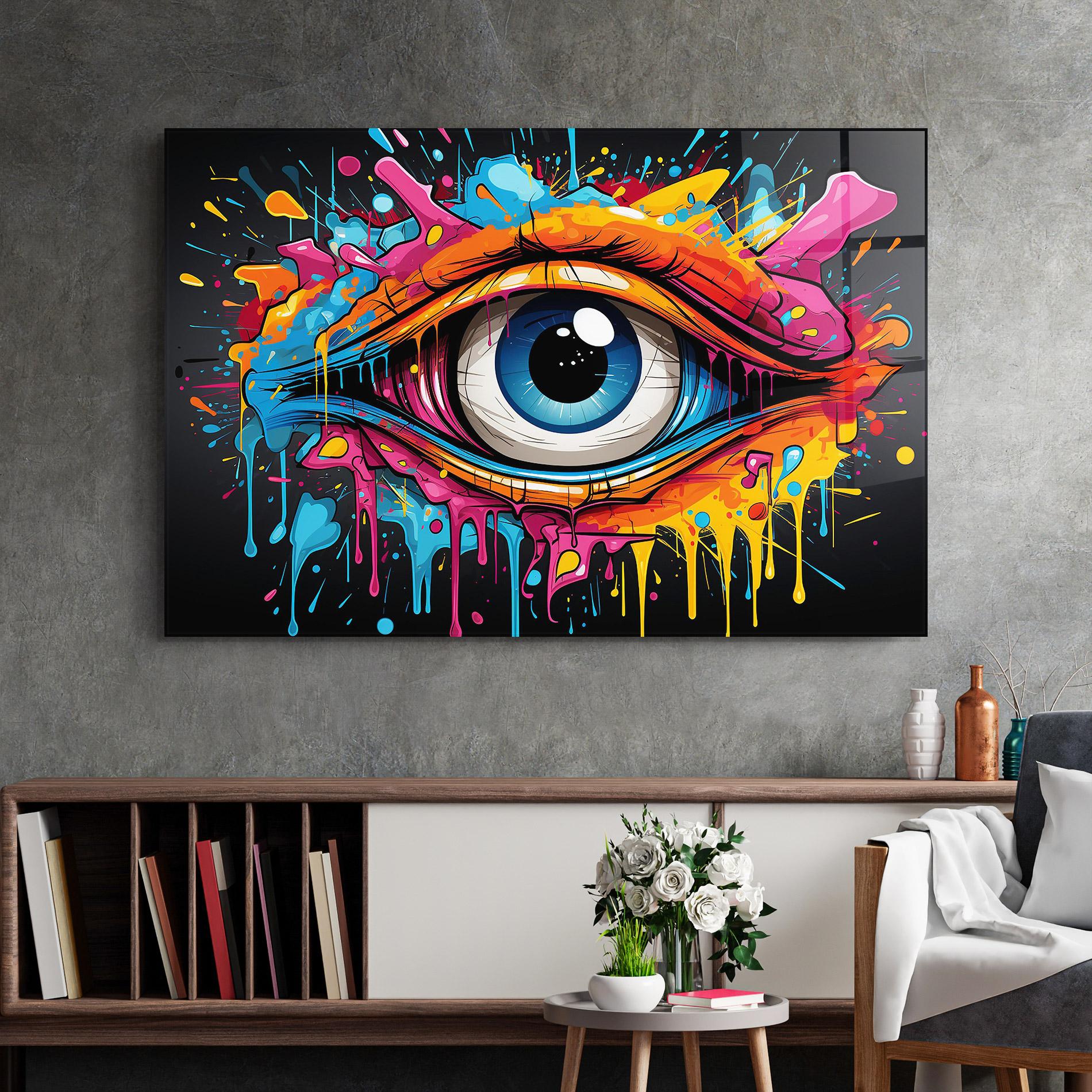 Стъклена картина Graffitistyle Eye mockup 2