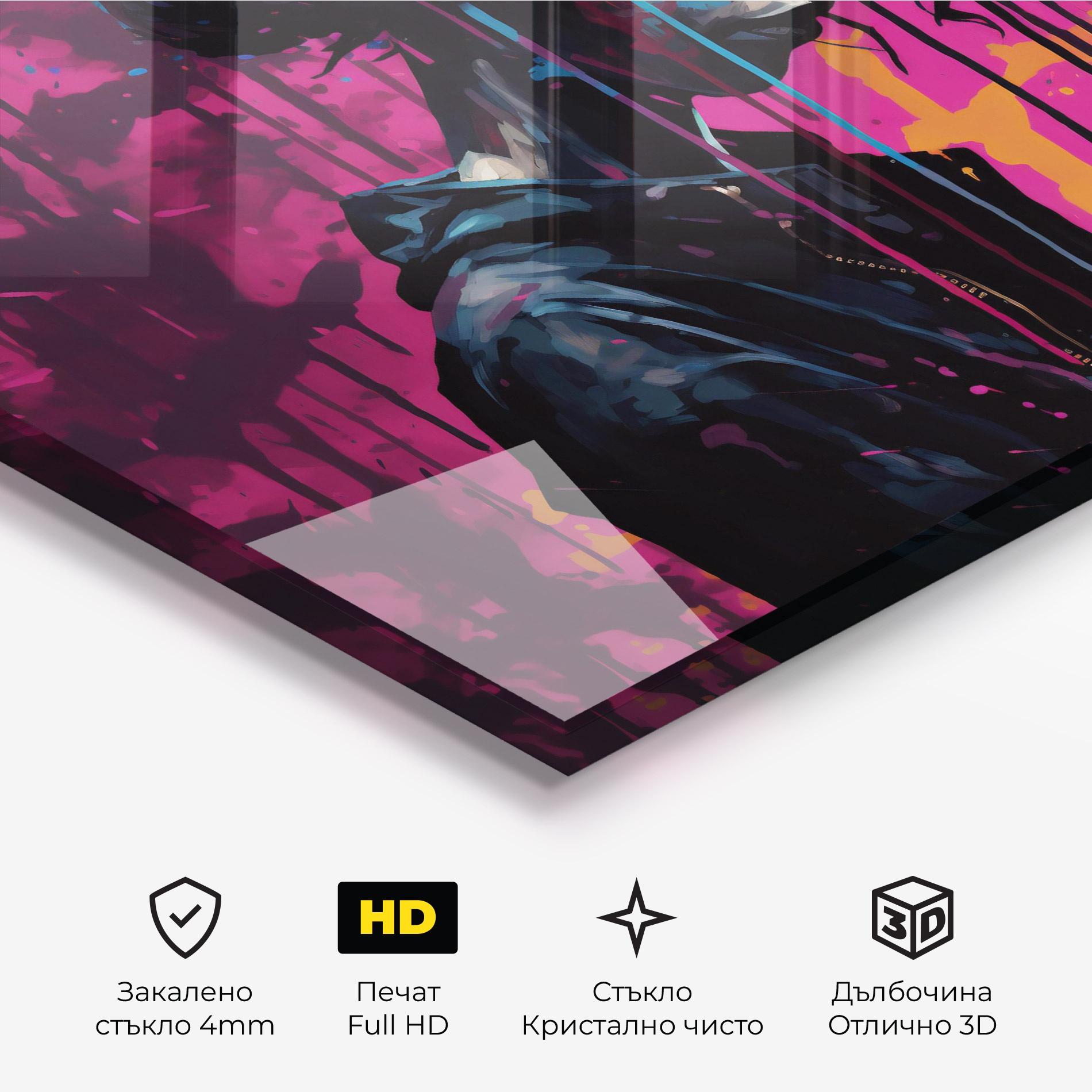 Стъклена картина Blue Pink Paint Falling mockup 3