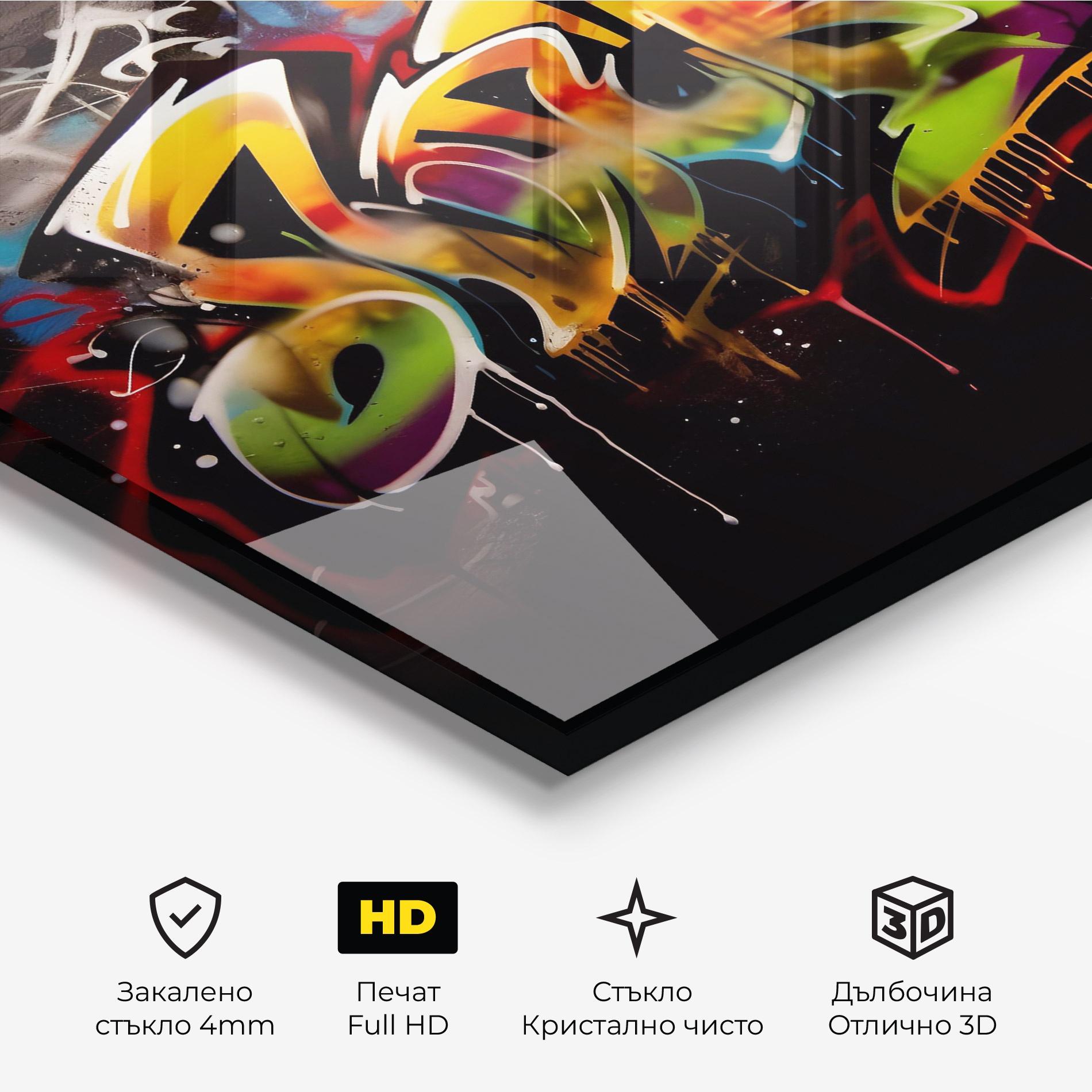Стъклена картина Graffiti Style Wall mockup 3