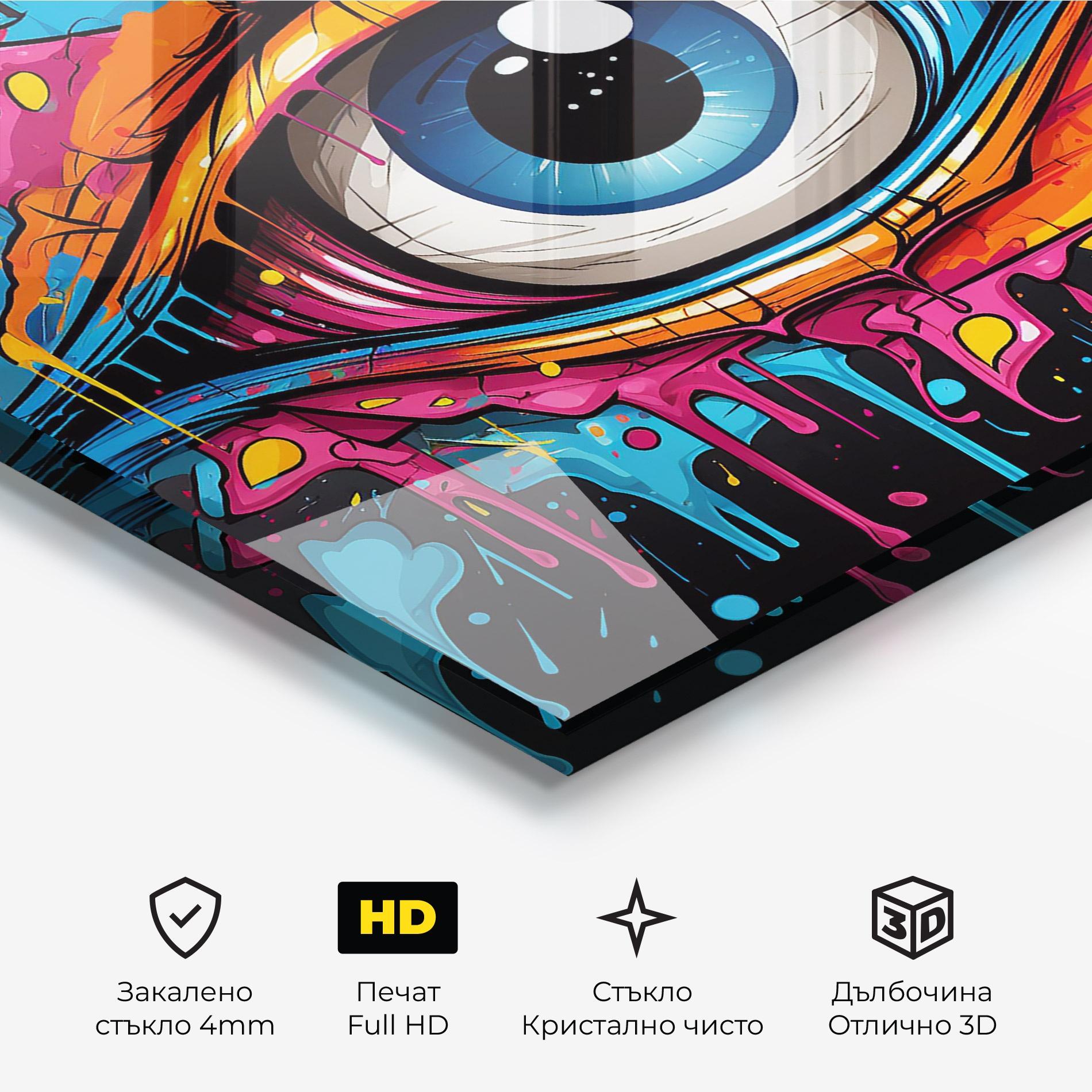 Стъклена картина Graffitistyle Eye mockup 3