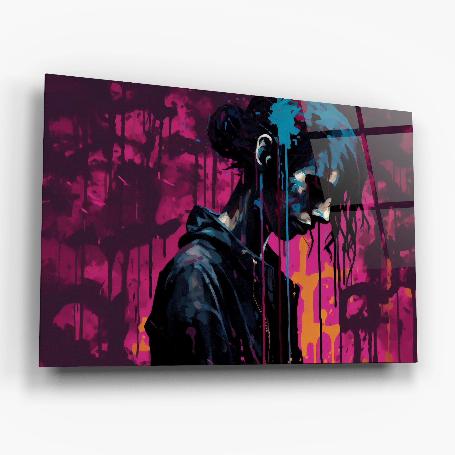 Стъклена картина Blue Pink Paint Falling mockup 6