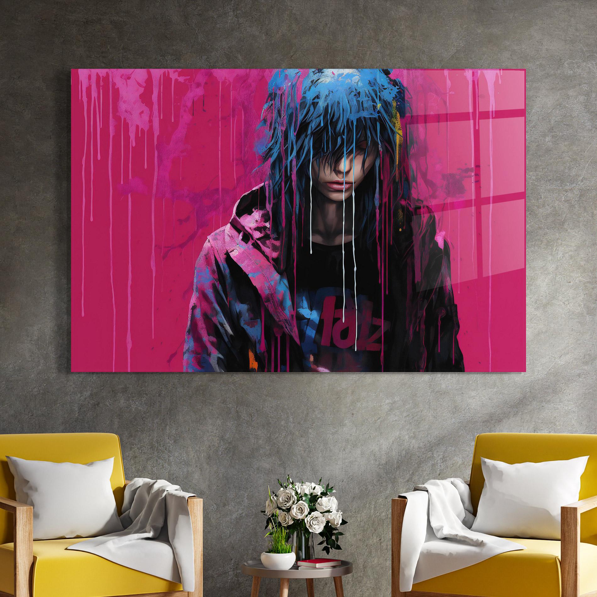 Стъклена картина Blue Pink Falling Paint mockup 4