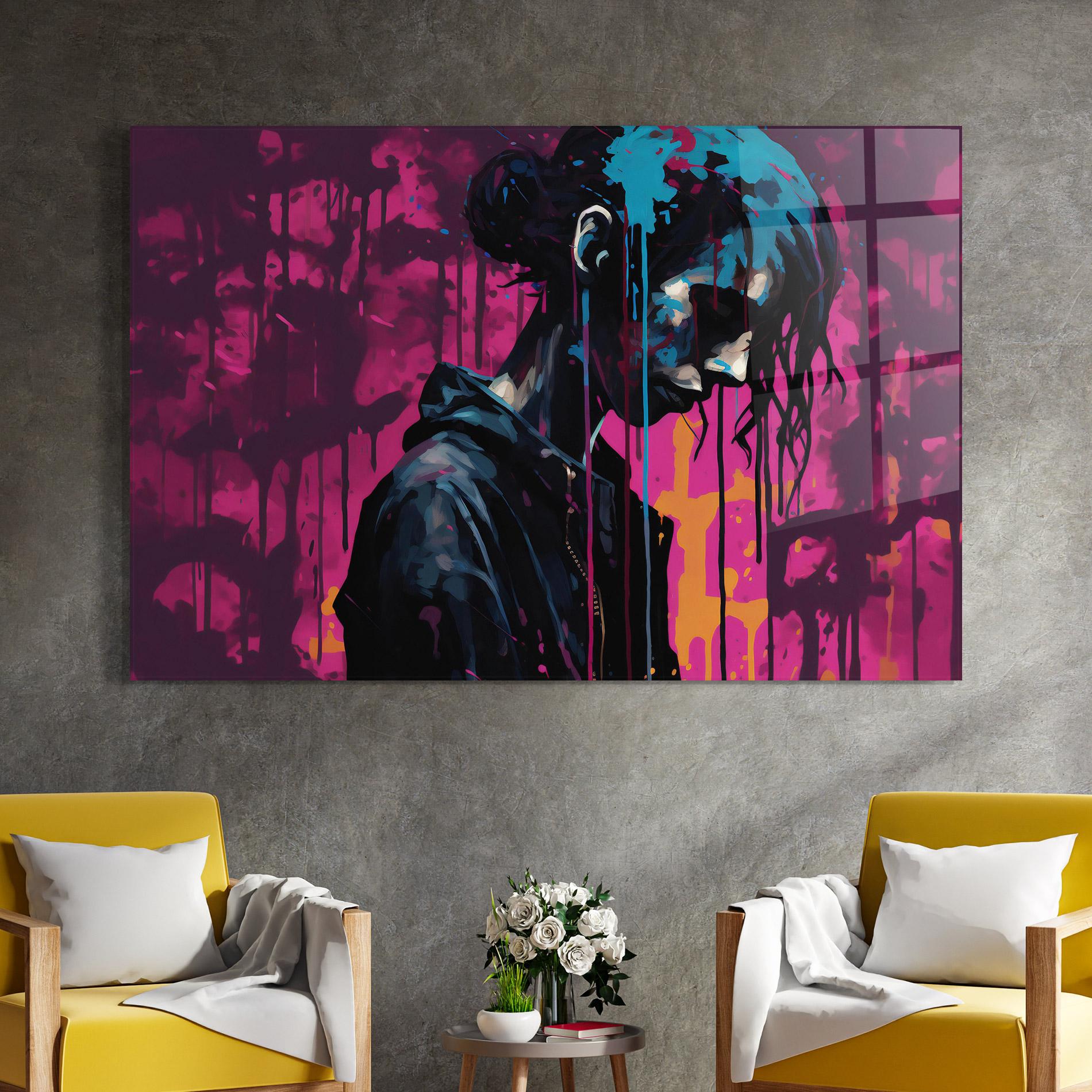 Стъклена картина Blue Pink Paint Falling mockup 4