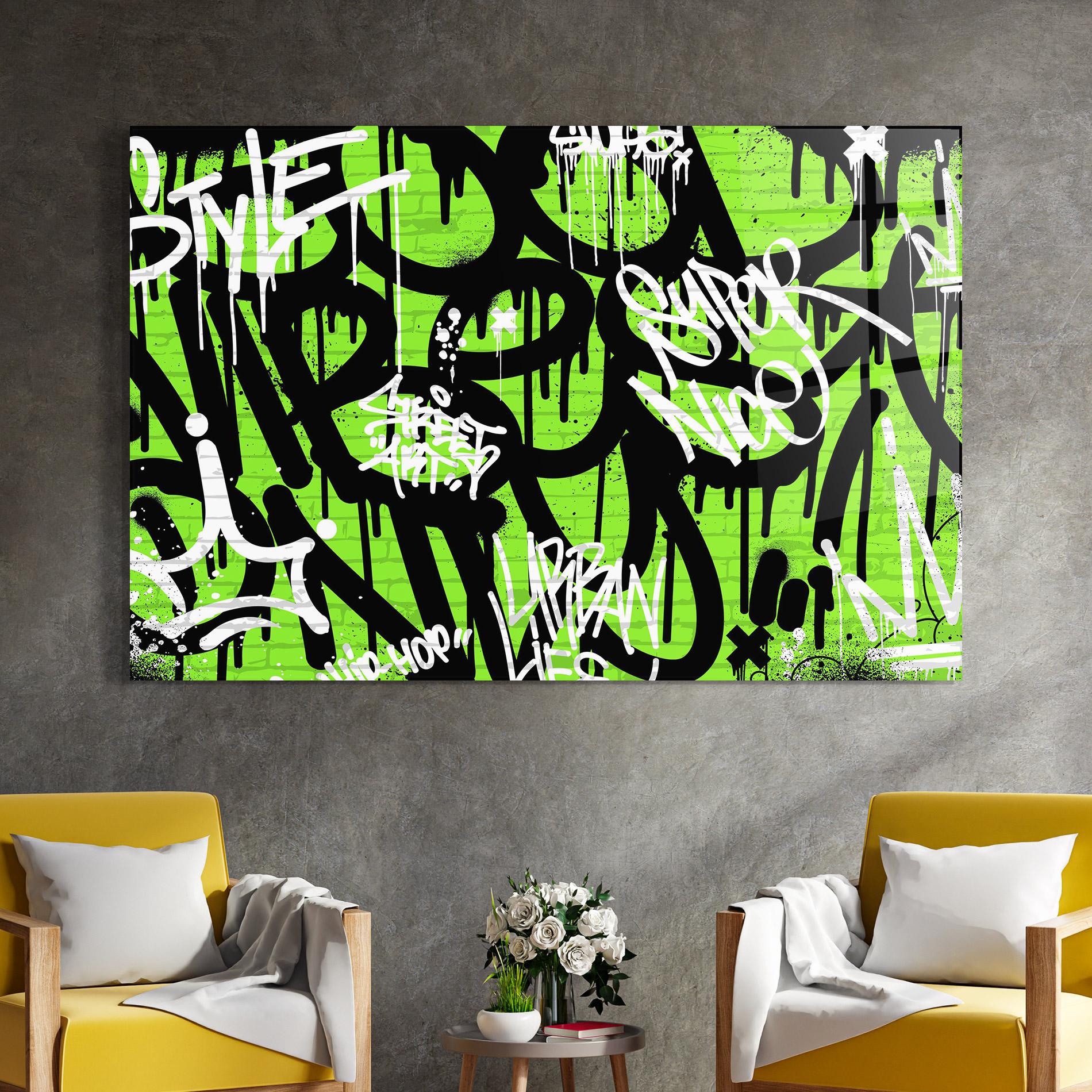 Стъклена картина Graffiti Green Style mockup 4