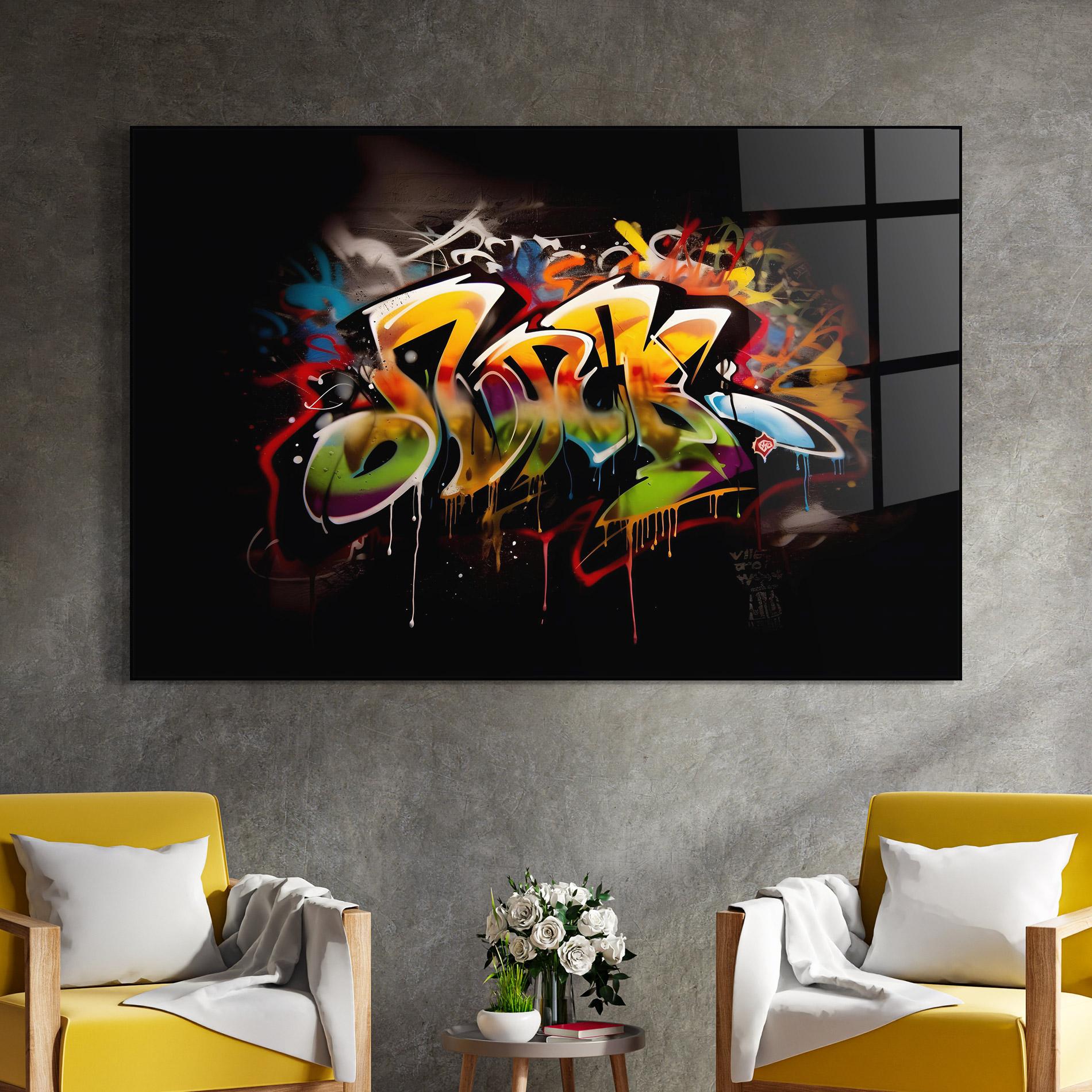 Стъклена картина Graffiti Style Wall mockup 4