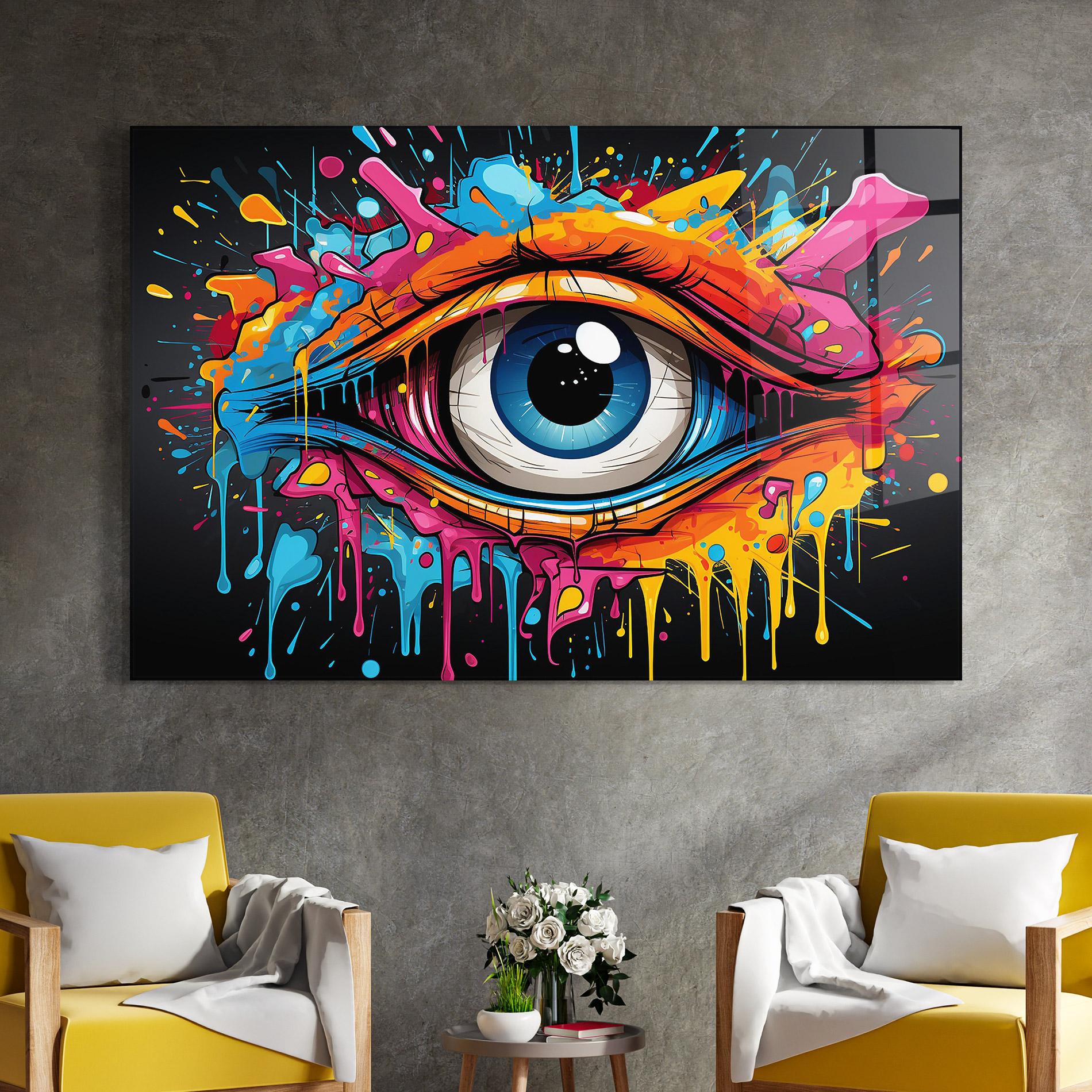 Стъклена картина Graffitistyle Eye mockup 4
