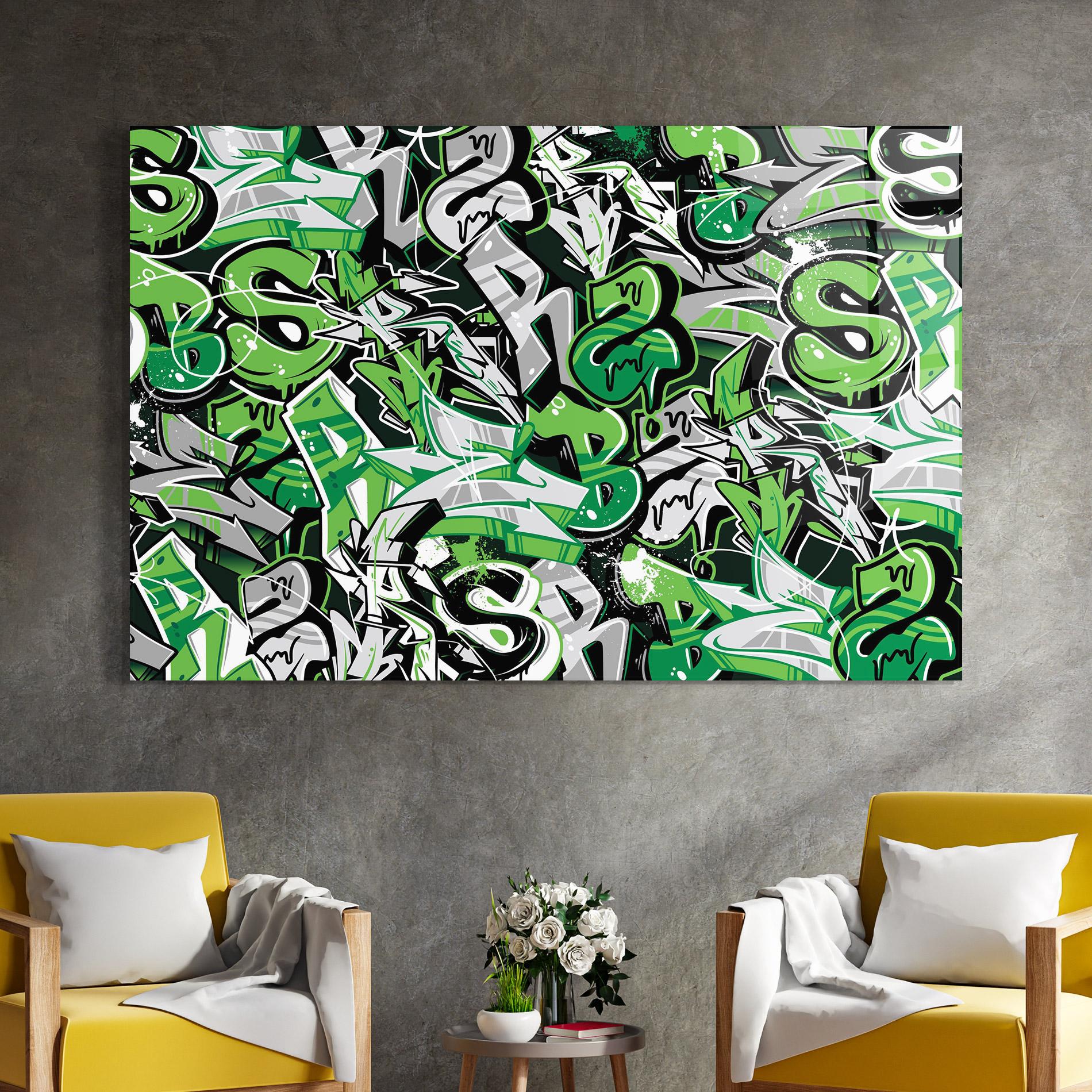 Стъклена картина Green Graffiti Letters mockup 4