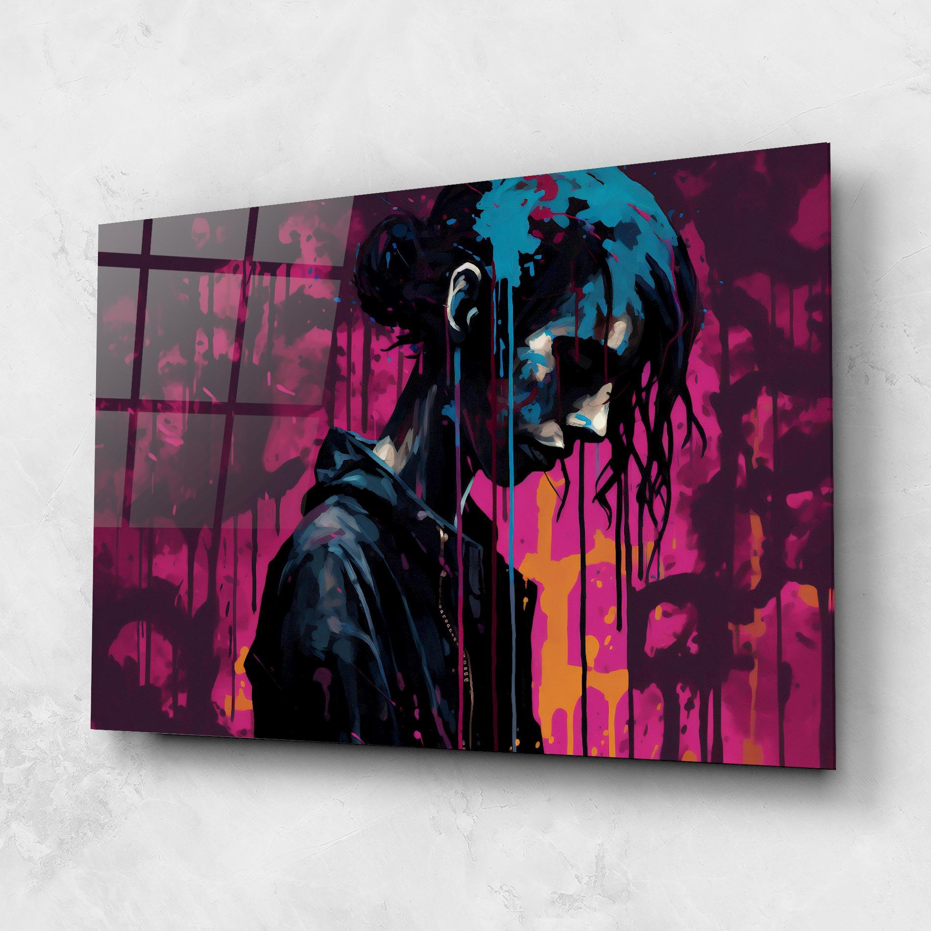 Стъклена картина Blue Pink Paint Falling mockup 1