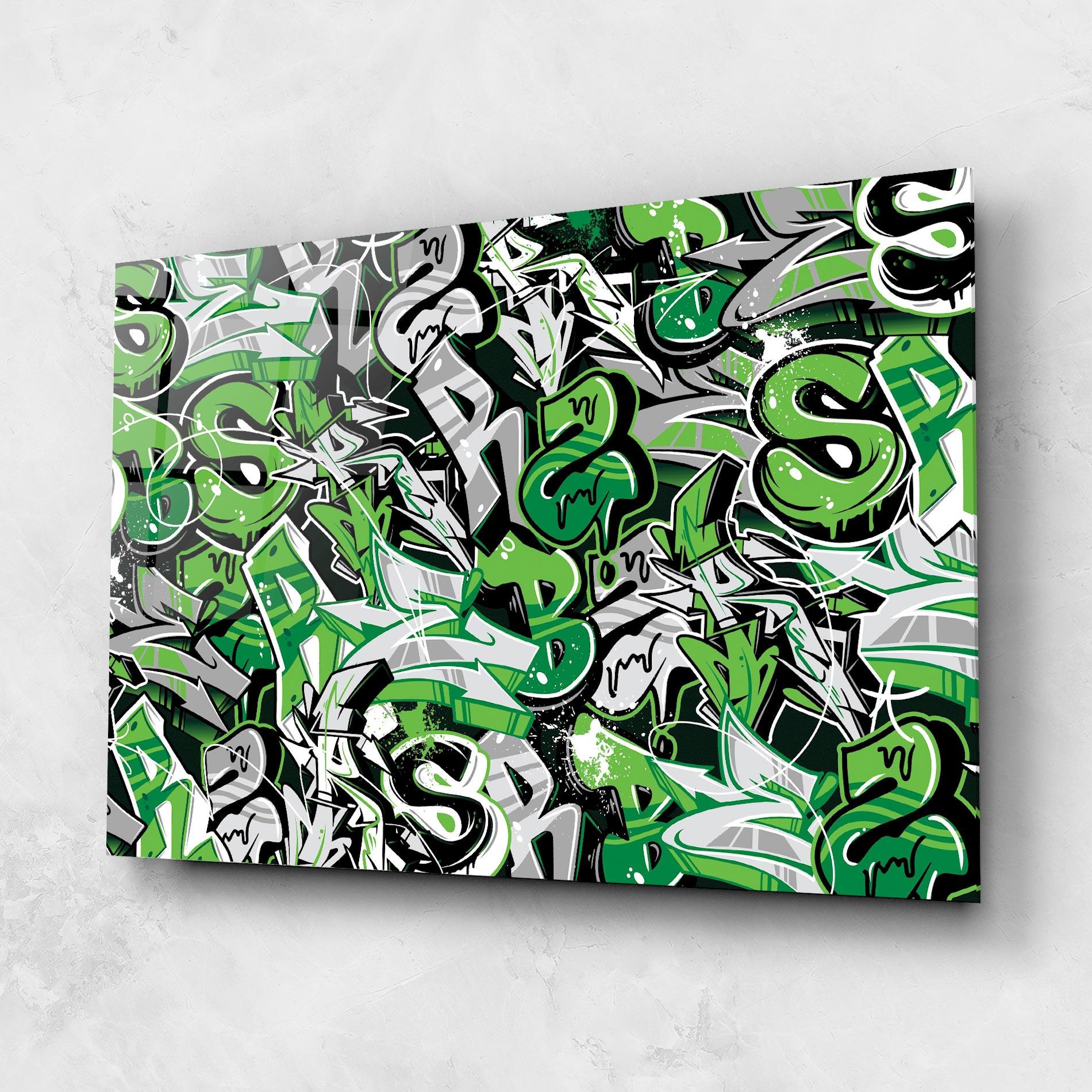 Стъклена картина Green Graffiti Letters mockup 1