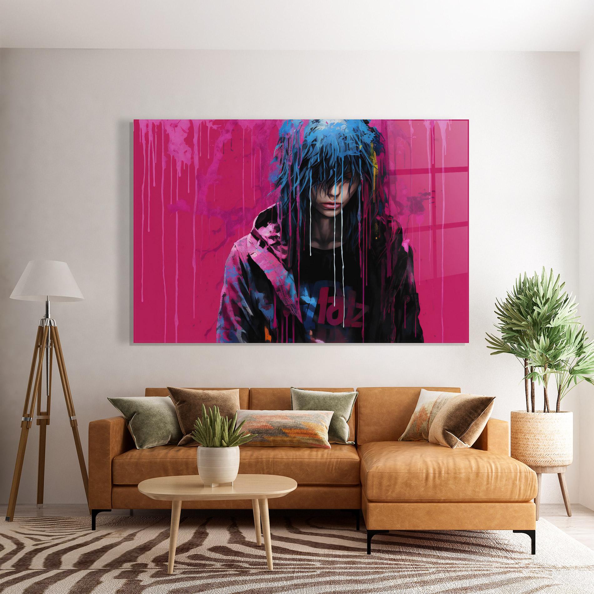 Стъклена картина Blue Pink Falling Paint mockup 7