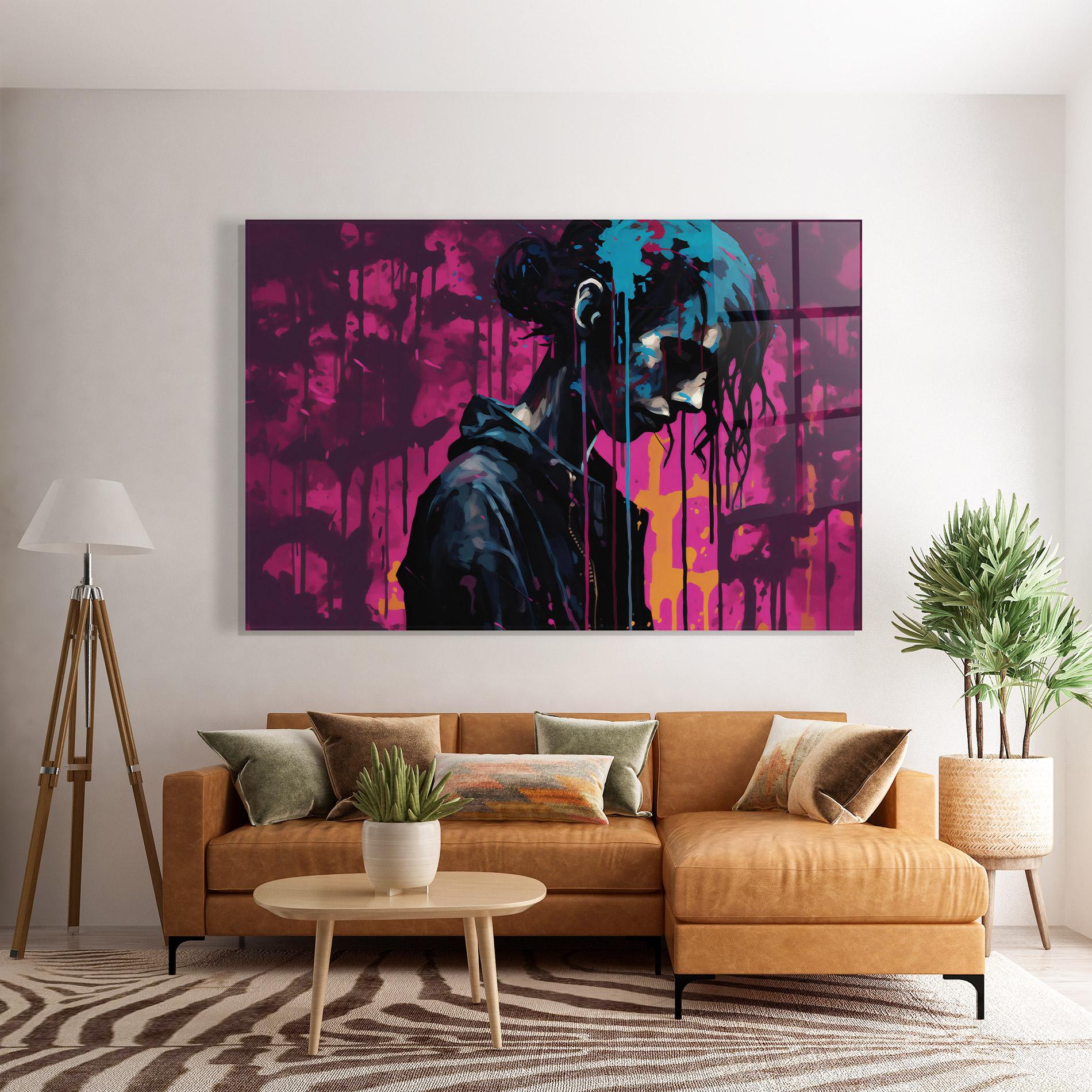 Стъклена картина Blue Pink Paint Falling mockup 7