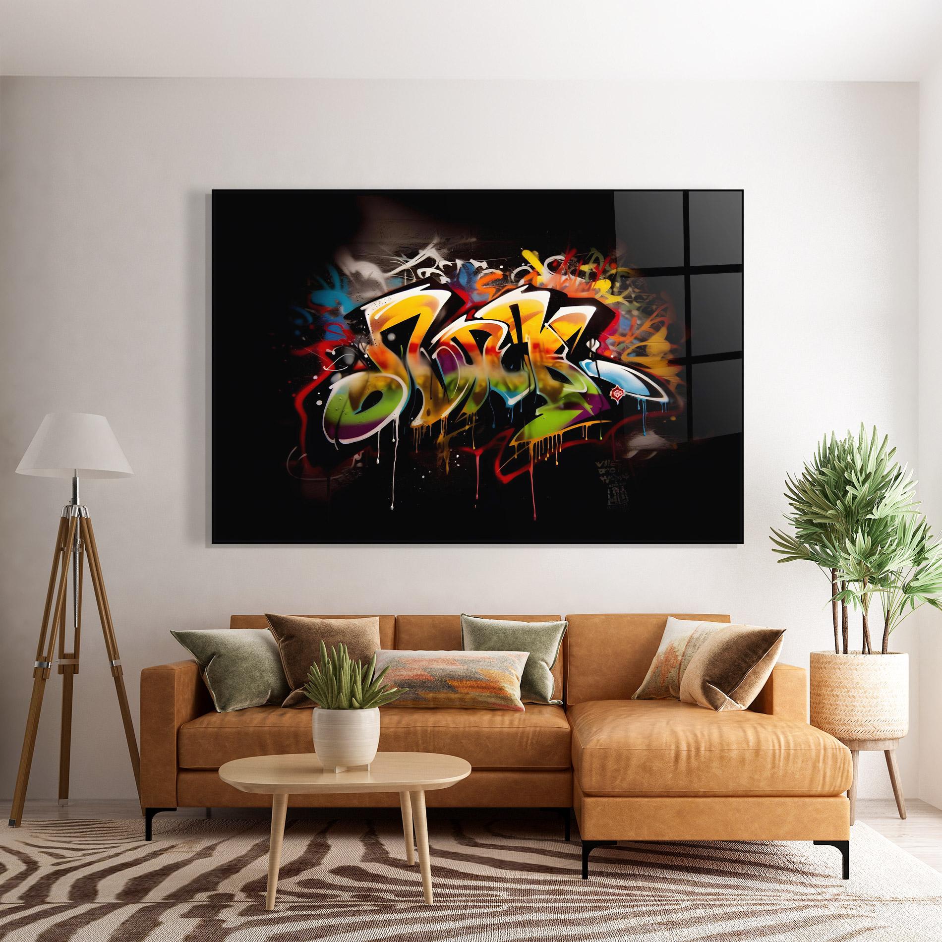 Стъклена картина Graffiti Style Wall mockup 7