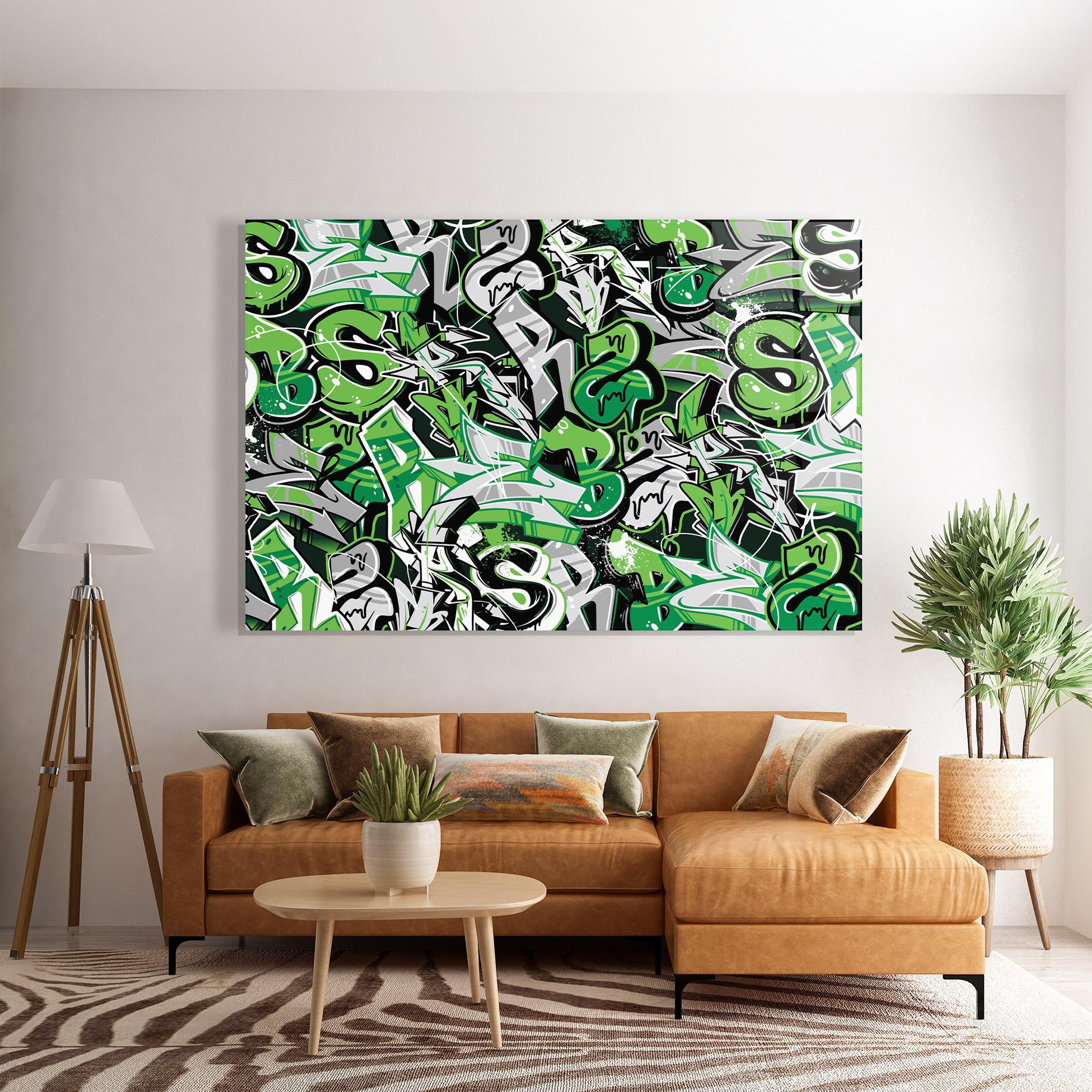 Стъклена картина Green Graffiti Letters mockup 7