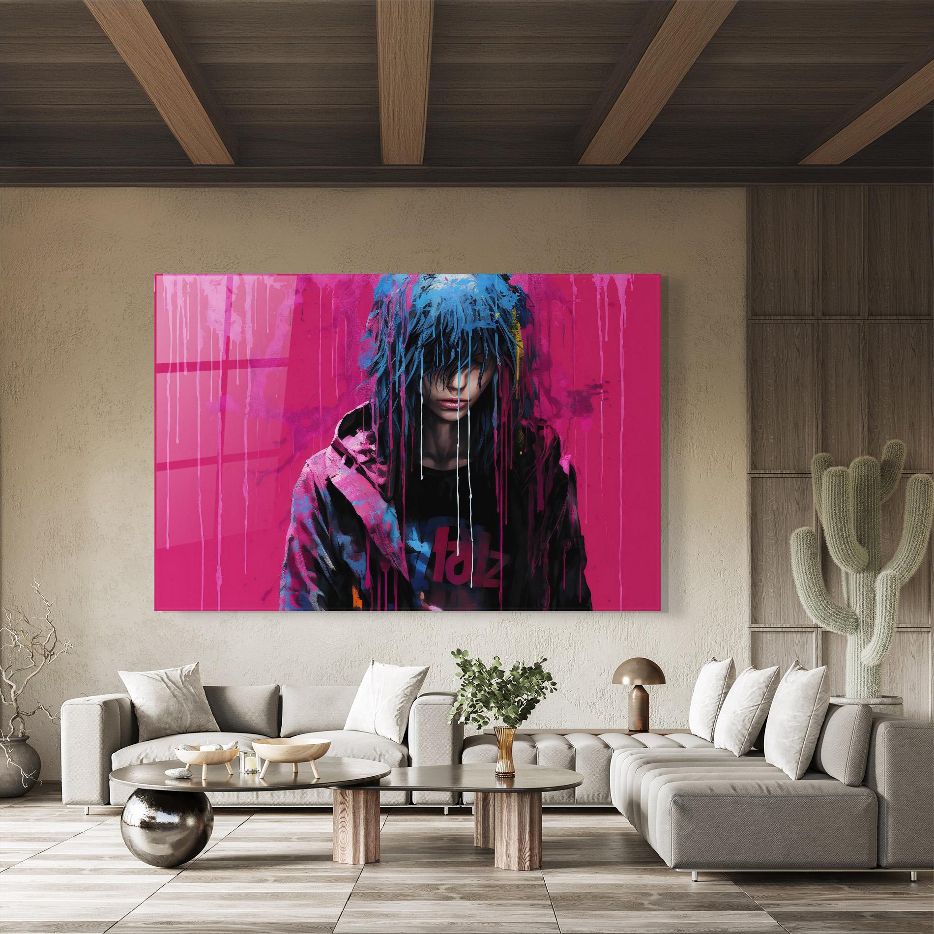 Стъклена картина Blue Pink Falling Paint mockup 8