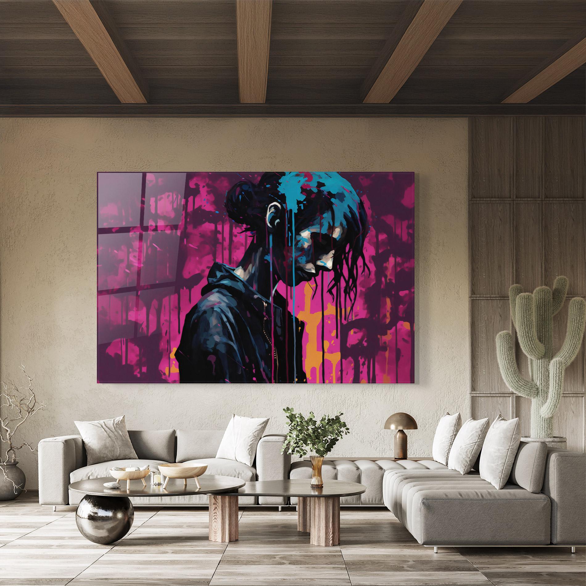 Стъклена картина Blue Pink Paint Falling mockup 8