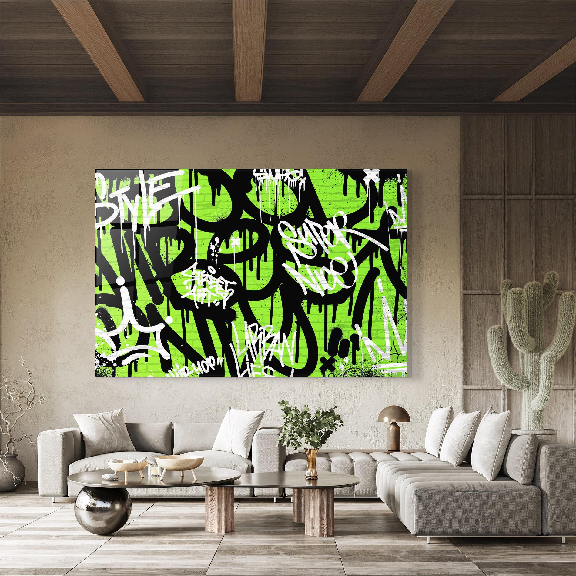 Стъклена картина Graffiti Green Style mockup 8